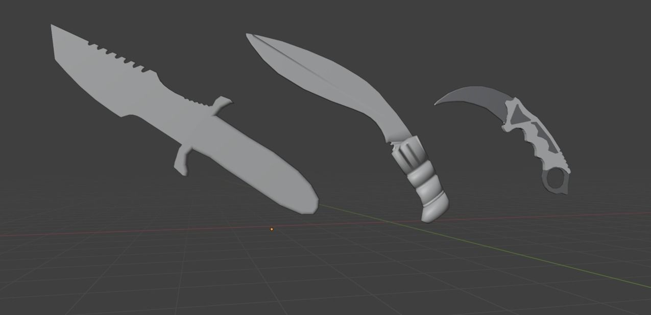 Low Poly Triple Knife Pack Low-poly 3D model_1