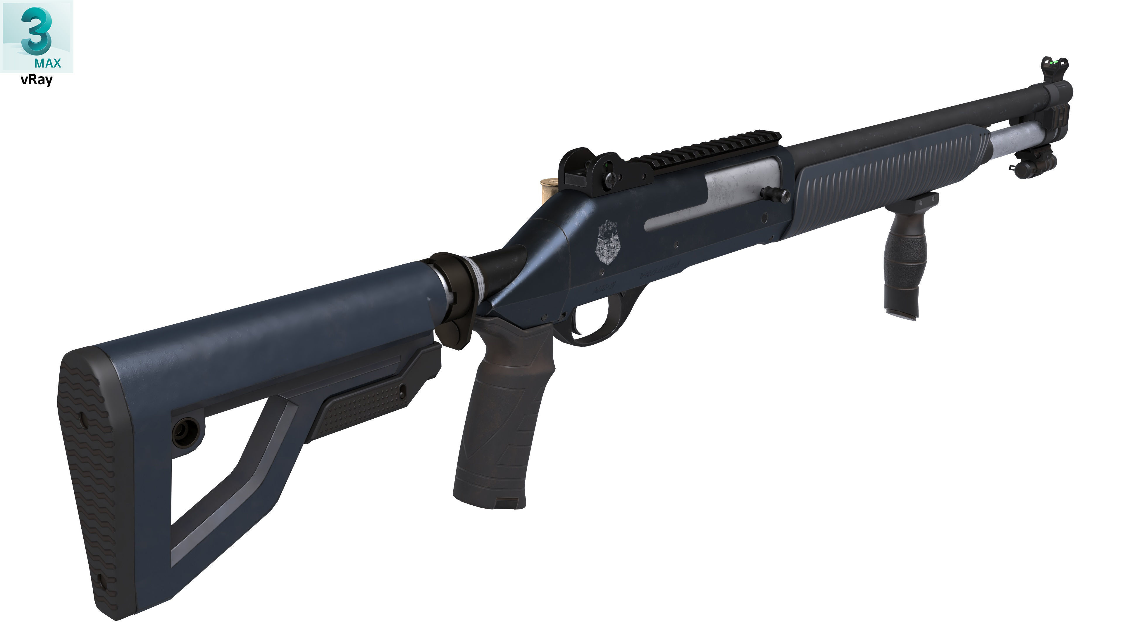 Shotgun 1 Used Low-poly 3D model_5