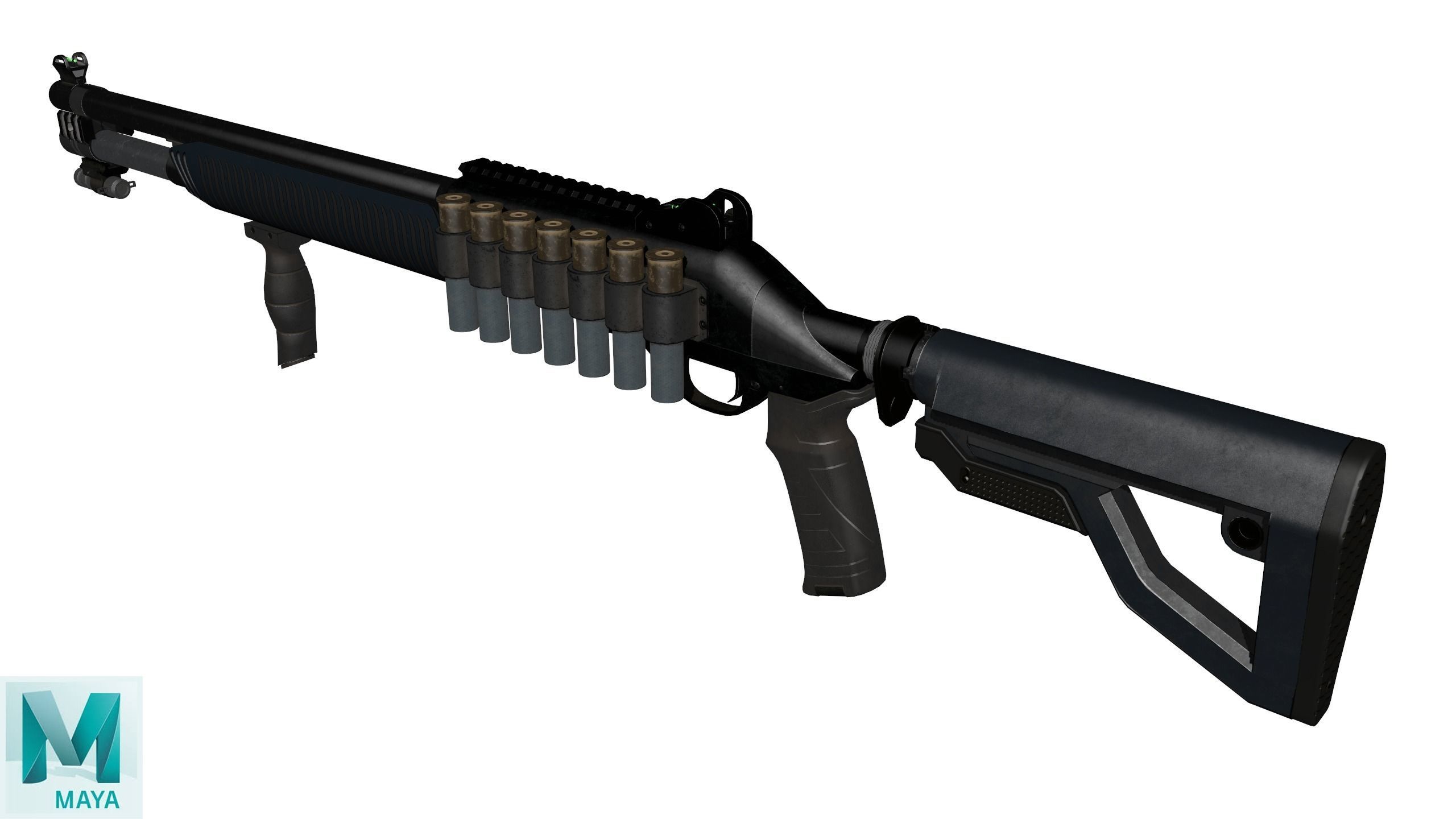 Shotgun 1 Used Low-poly 3D model_21