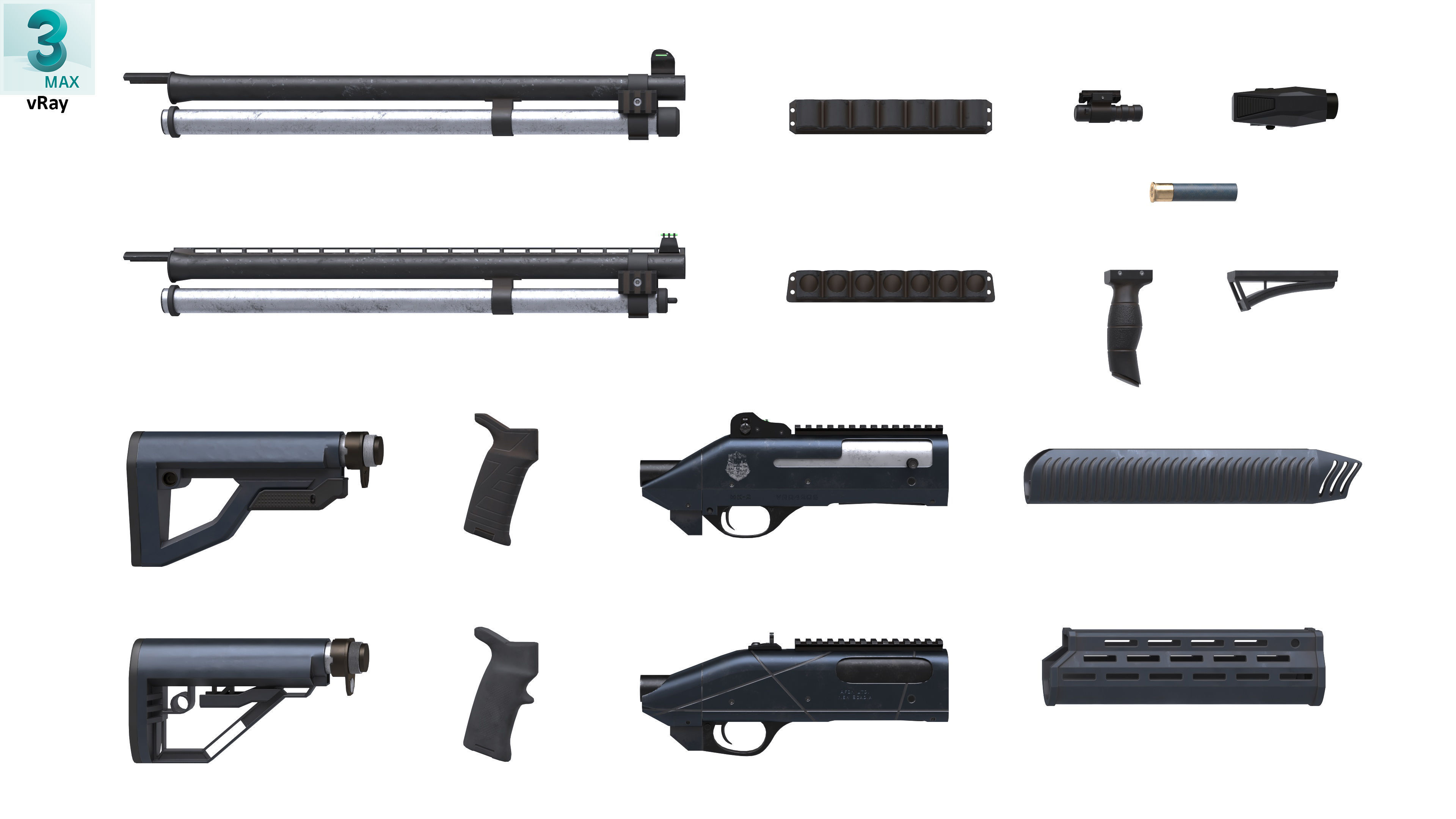 Shotgun 1 Used Low-poly 3D model_8