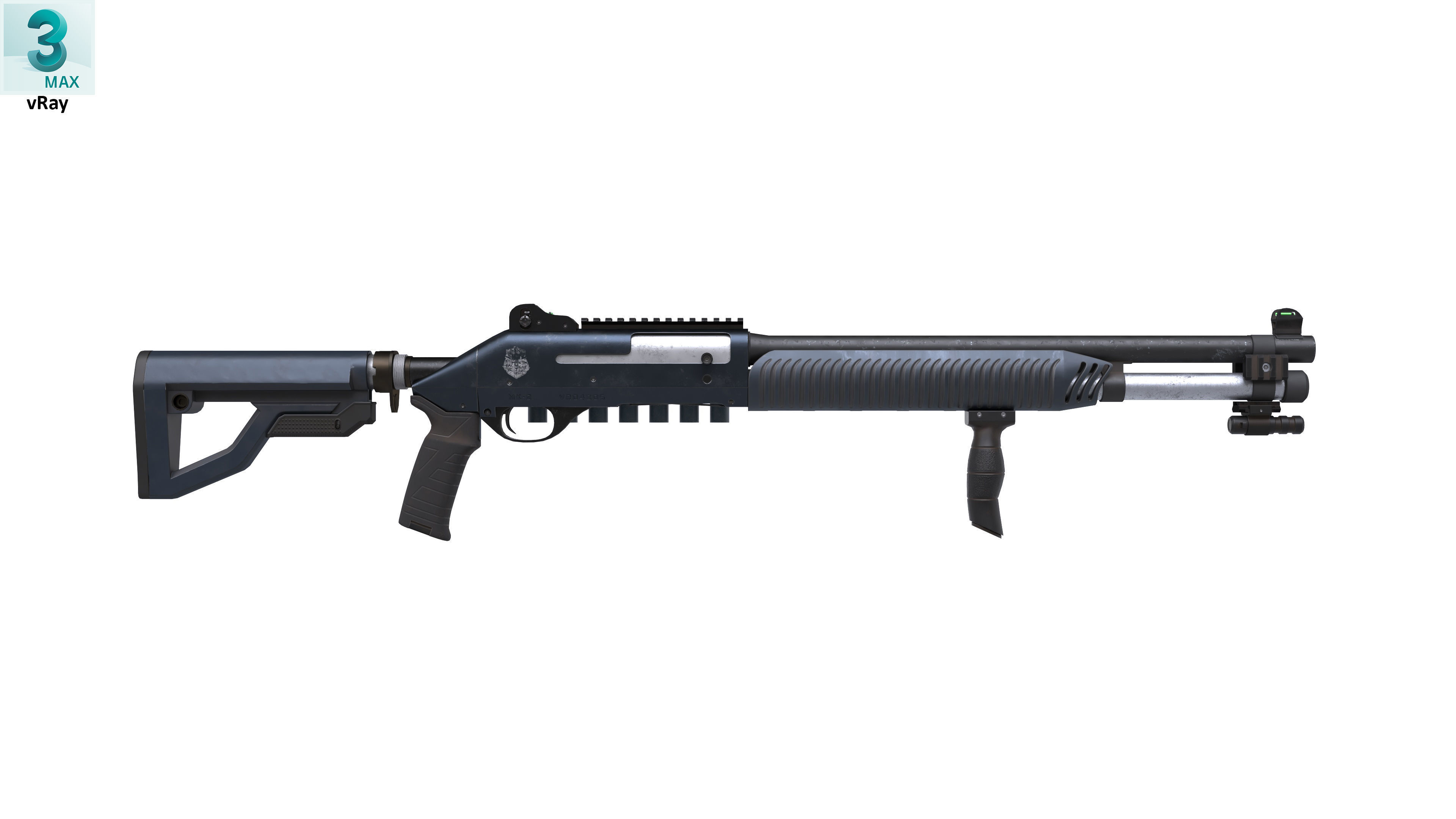 Shotgun 1 Used Low-poly 3D model_4