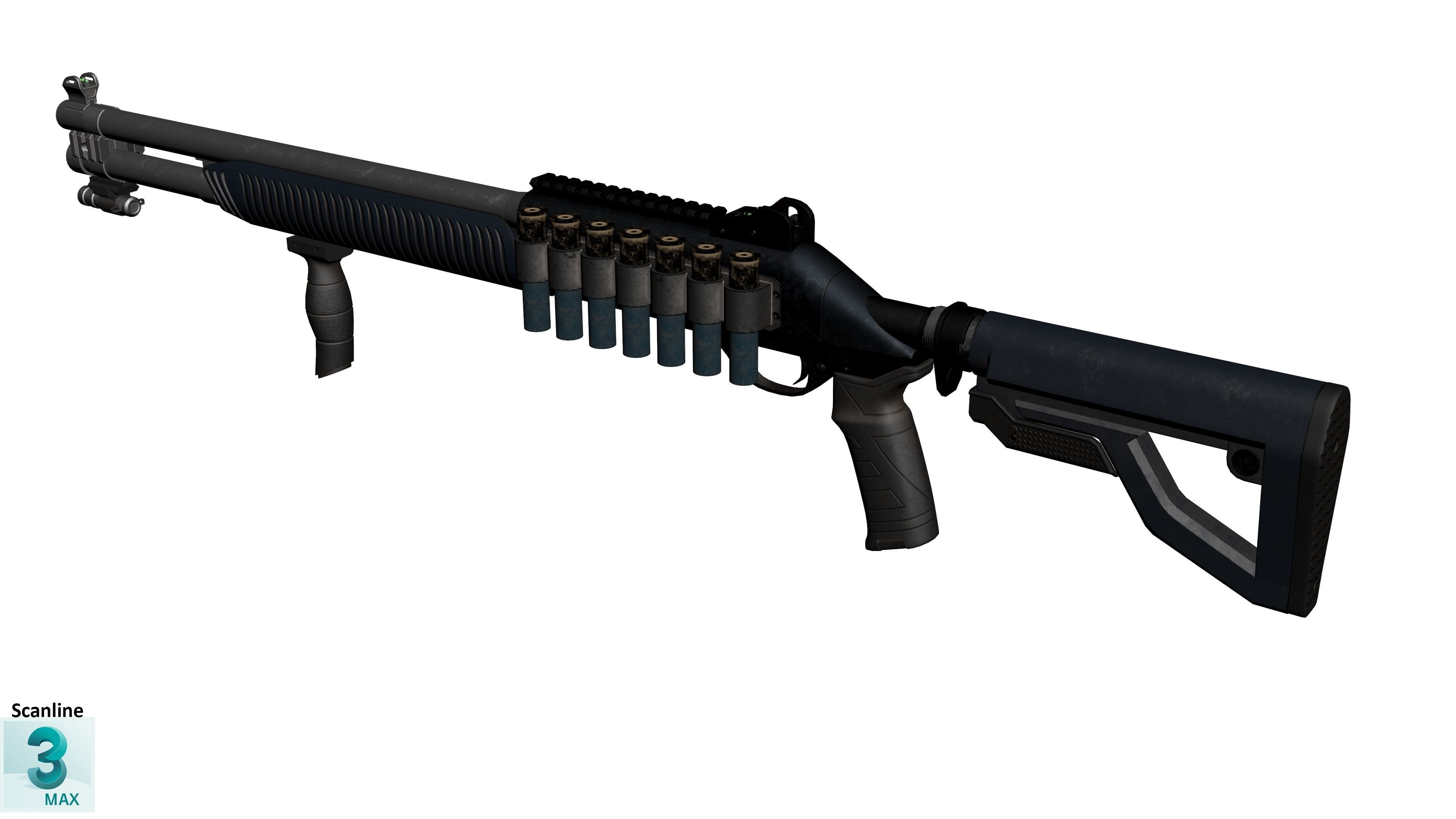 Shotgun 1 Used Low-poly 3D model_19