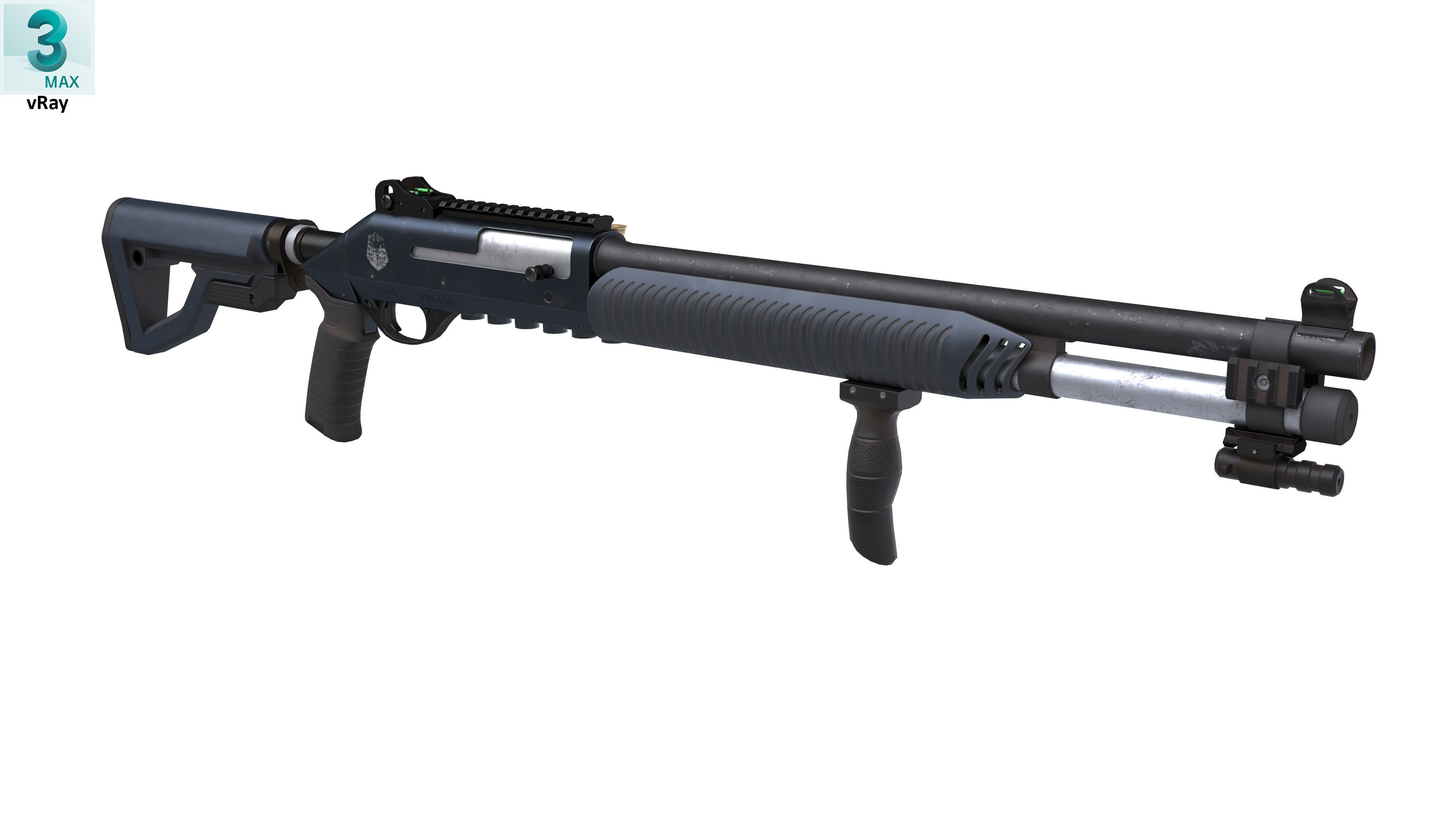 Shotgun 1 Used Low-poly 3D model_6