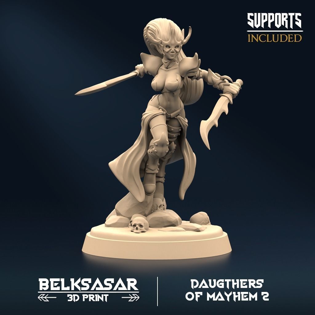 Twinblade Sisters of Mayhem Set x5 Normal and Nude 3D print model_6