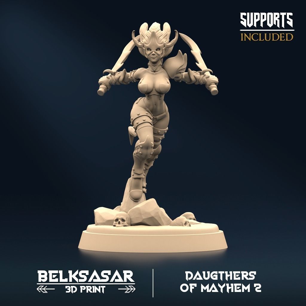 Twinblade Sisters of Mayhem Set x5 Normal and Nude 3D print model_9