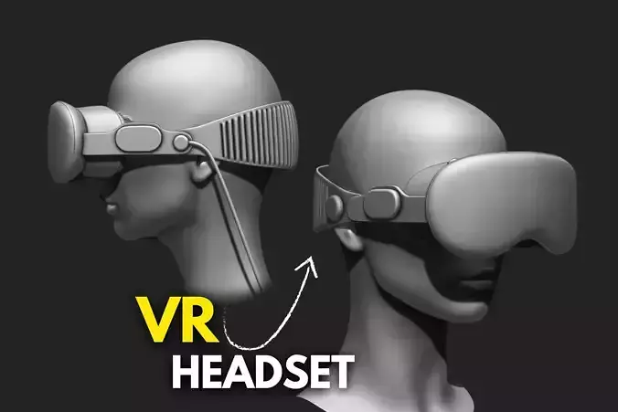 VR Headset and Accessories - VR Vision Pro Style Low-poly 3D model
