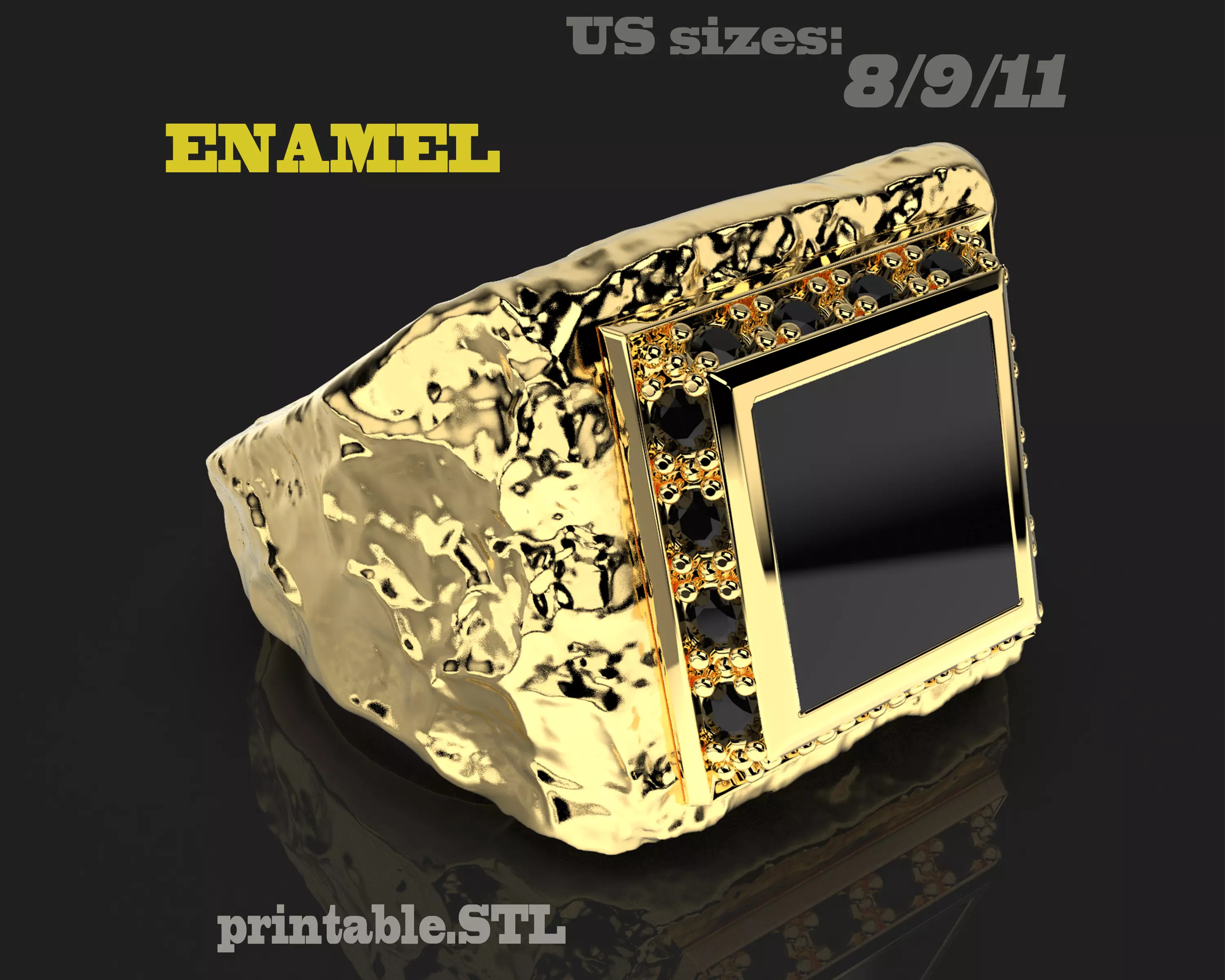 Printable signet ring with enamel STL 3D print model