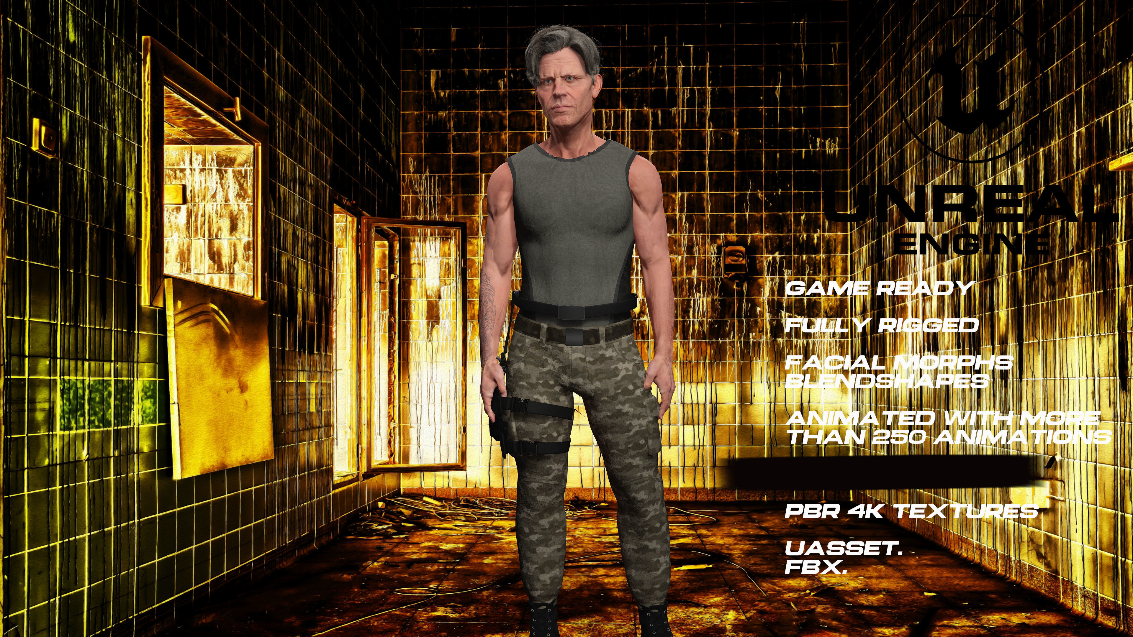 Zombie Hunter full rigged - game ready - animated Low-poly 3D model_2