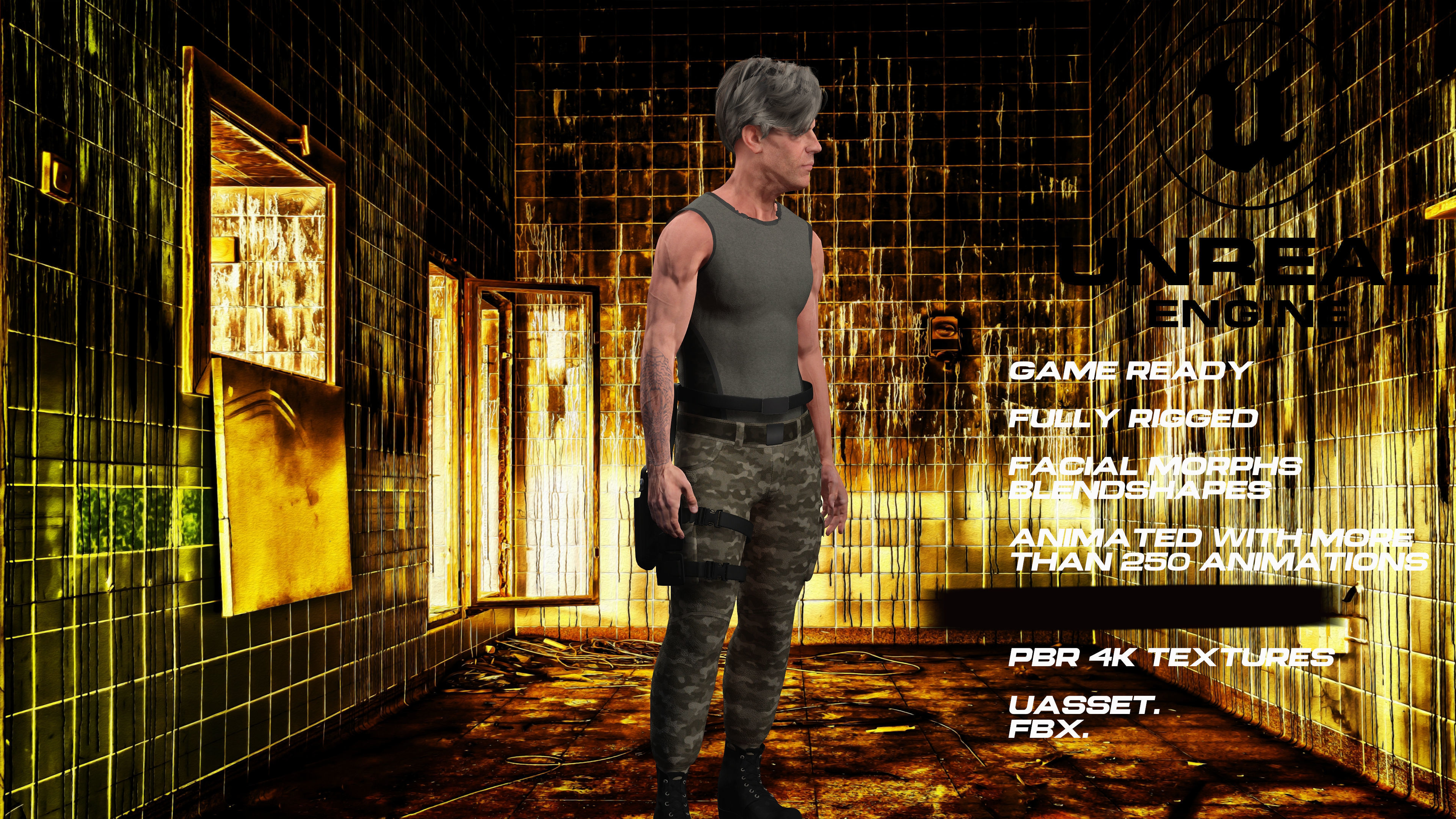 Zombie Hunter full rigged - game ready - animated Low-poly 3D model_1