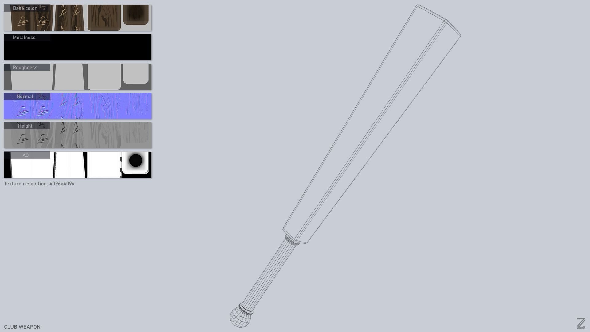 Club weapon Low-poly 3D model_3