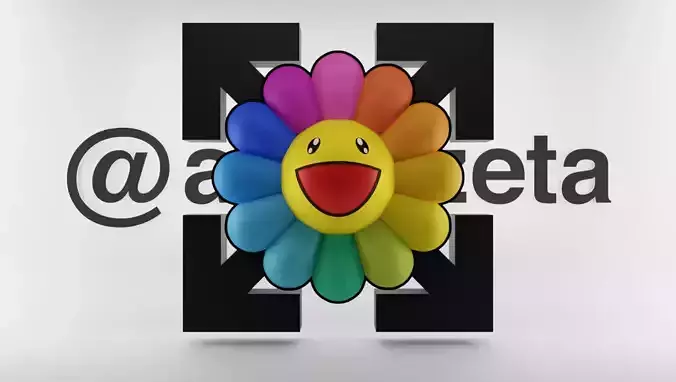 Off White Takashi Murakami Flower Textured Low-poly 3D model