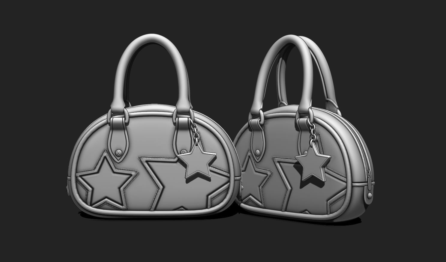 Handbag with Keychain - Star Details Low-poly 3D model_8