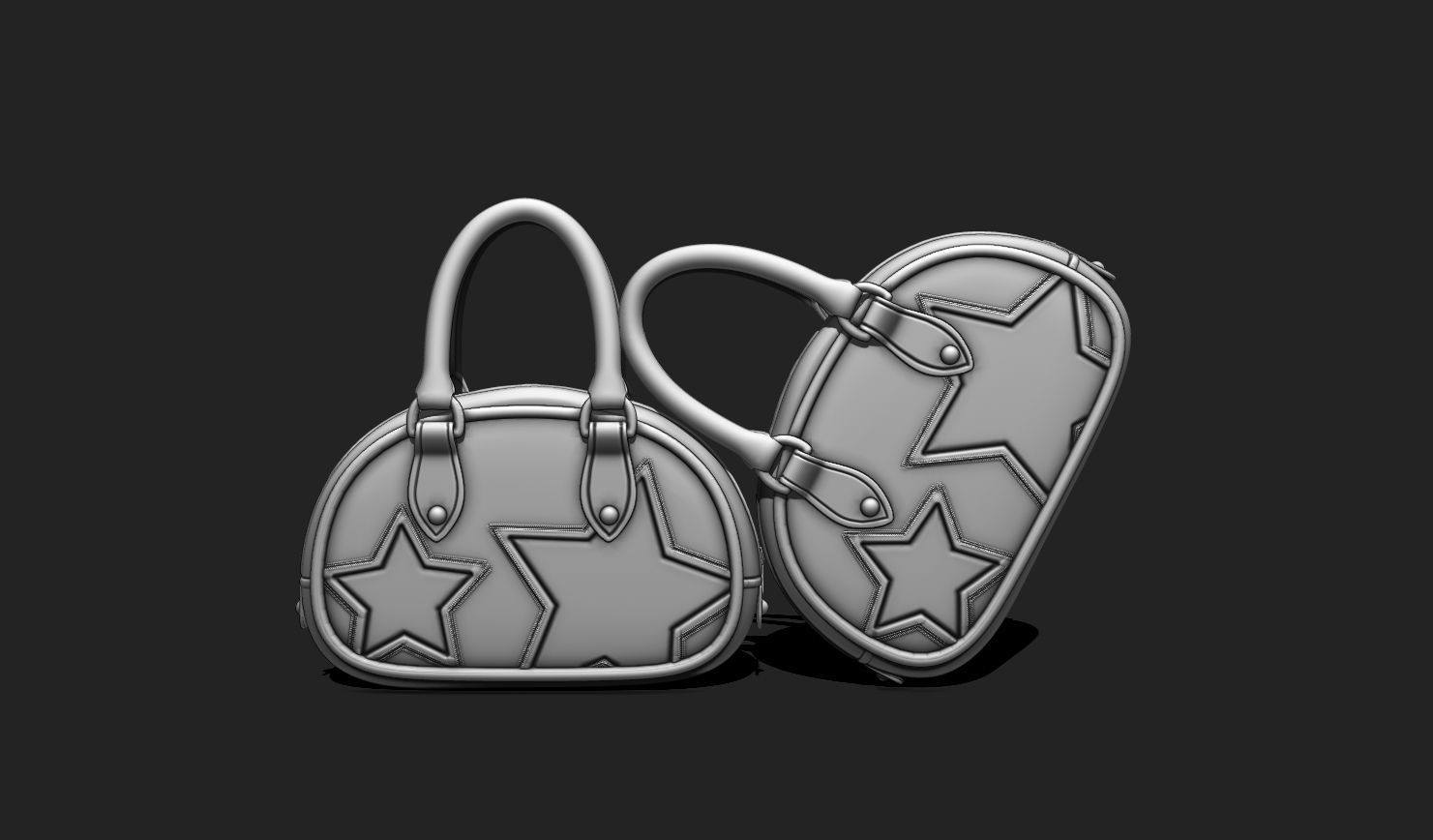 Handbag with Keychain - Star Details Low-poly 3D model_6