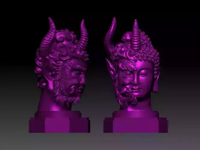 Buddha statues of good and evil