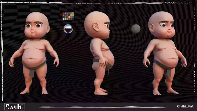 Chibi Fat Sumo Low-poly 3D model