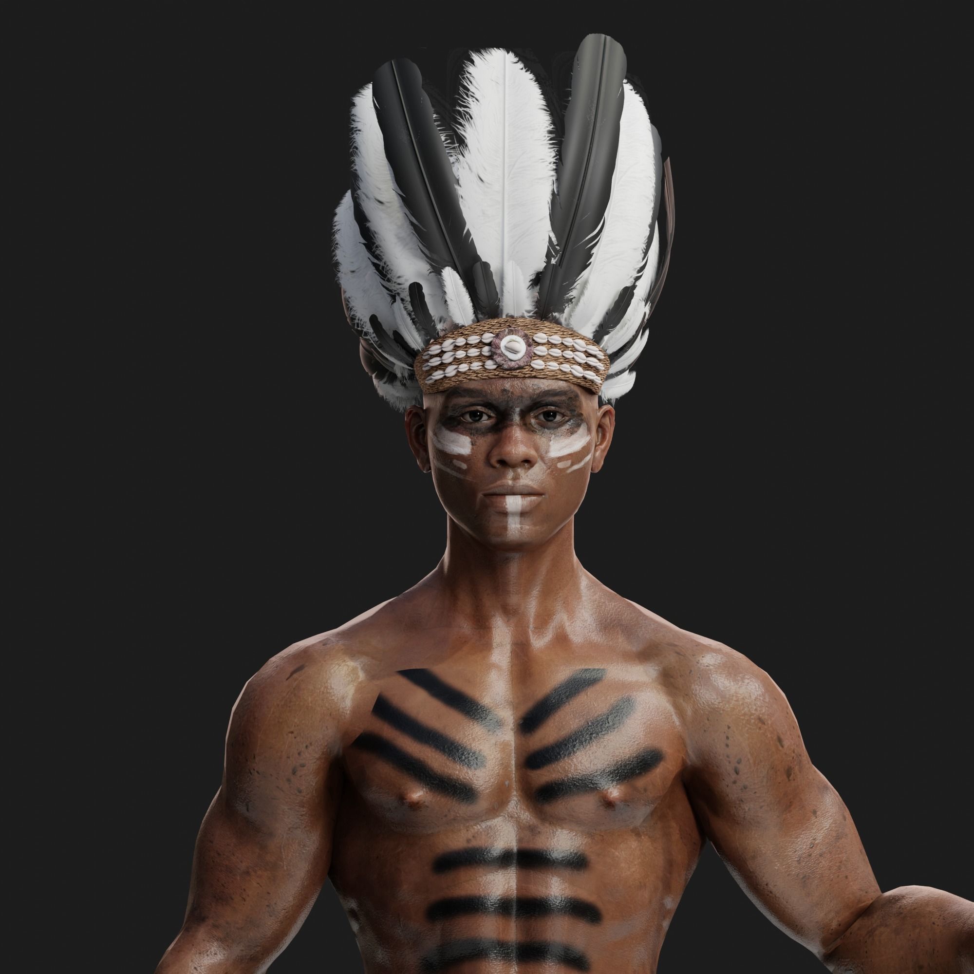 Fijan warrior Low-poly 3D model_1