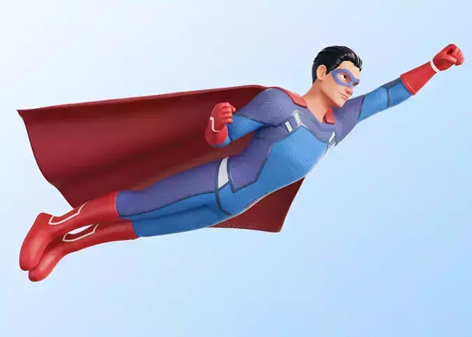 Cartoon Superhero Man Rigged Low-poly 3D model