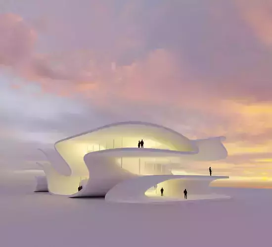 Sci Fi Exhibition Hall Interior with real world scale Low-poly 3D model