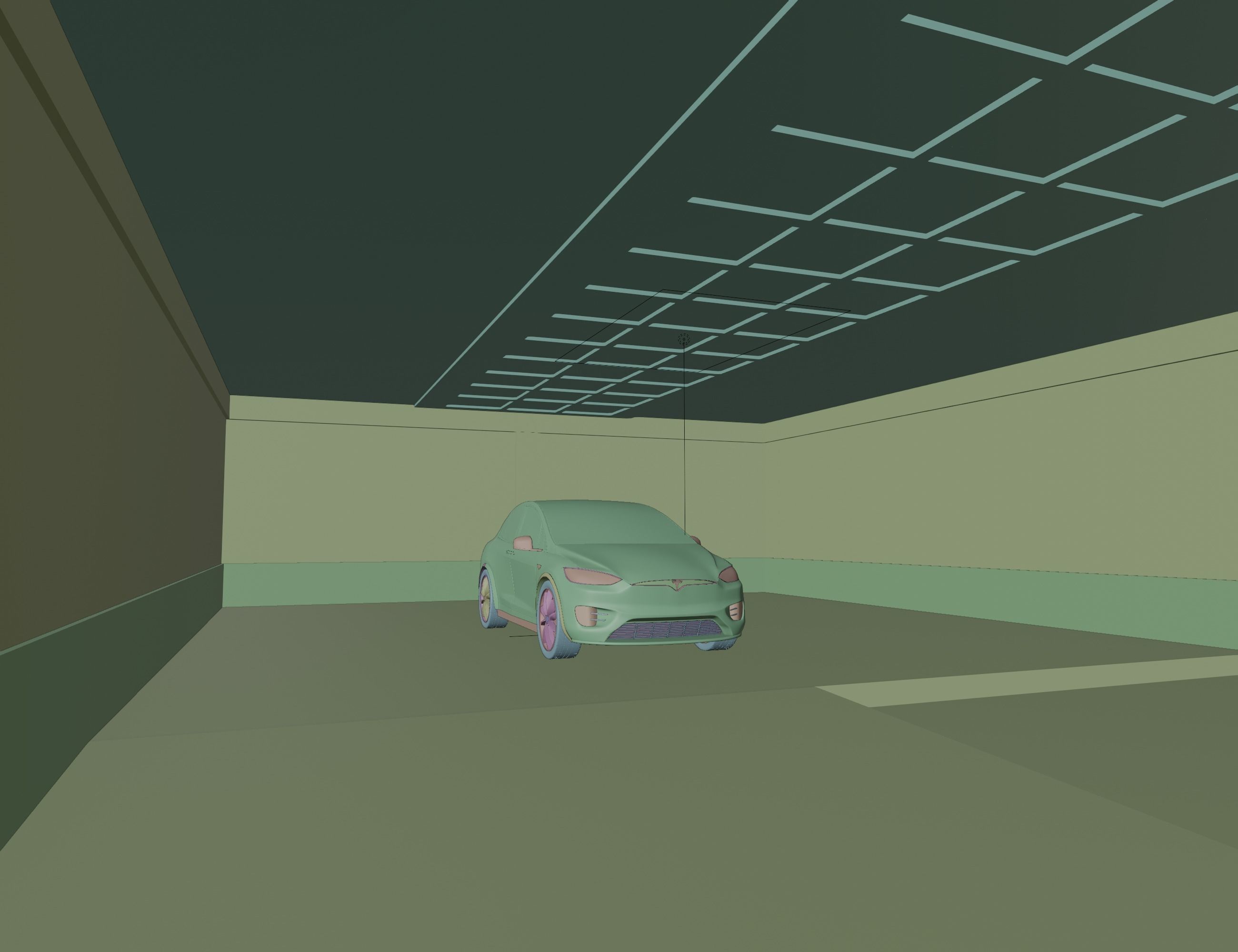 Car studio interior Low-poly 3D model_3