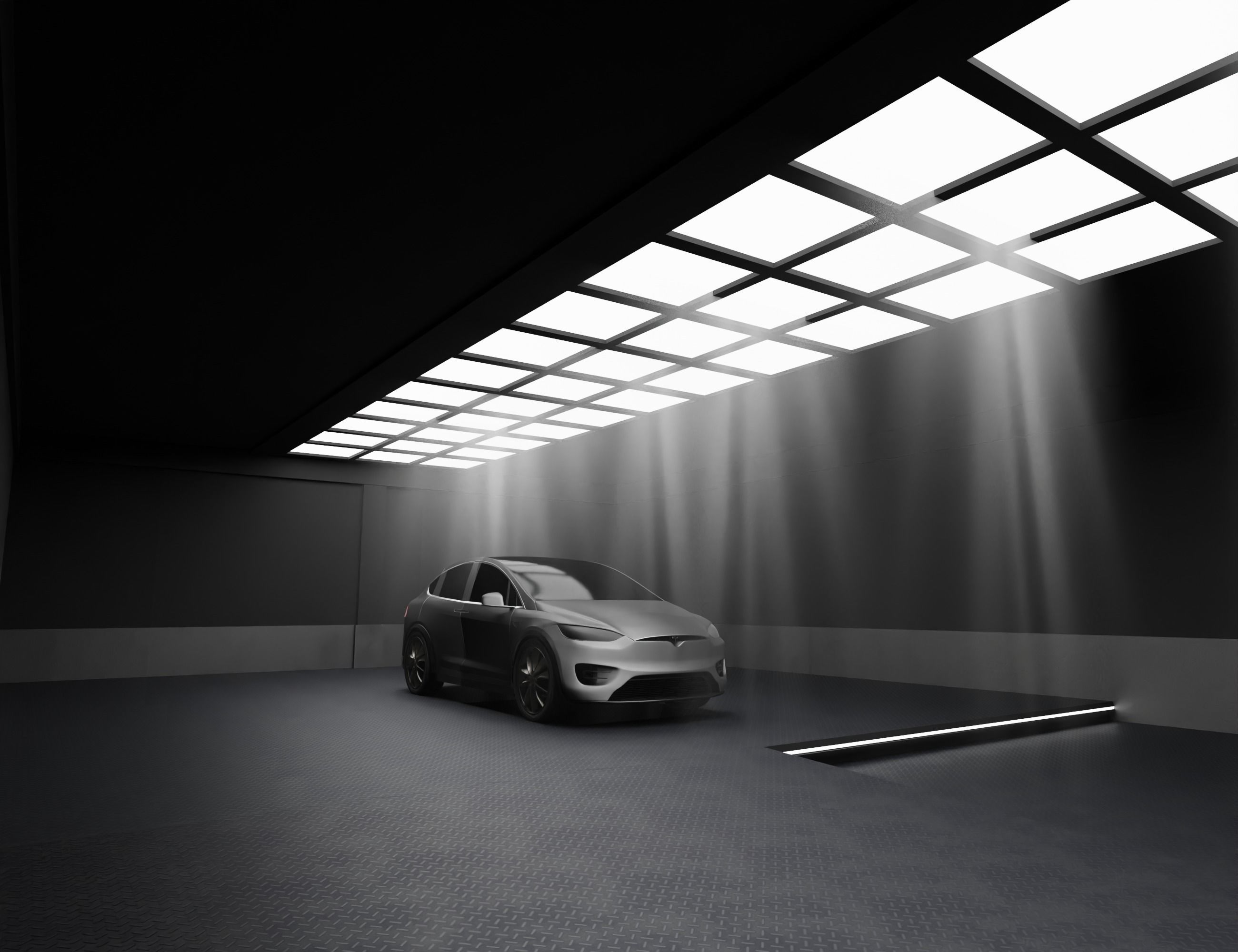 Car studio interior Low-poly 3D model_7