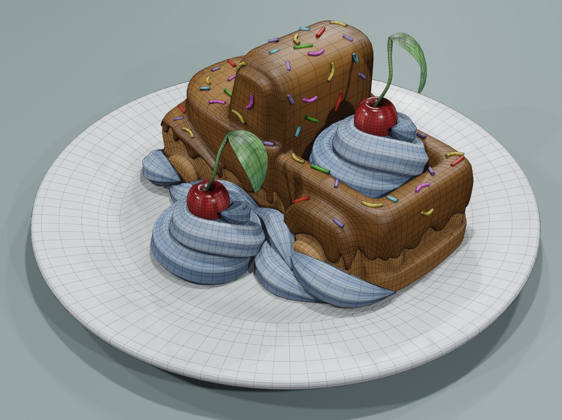 Chocolate dessert Low-poly 3D model_4