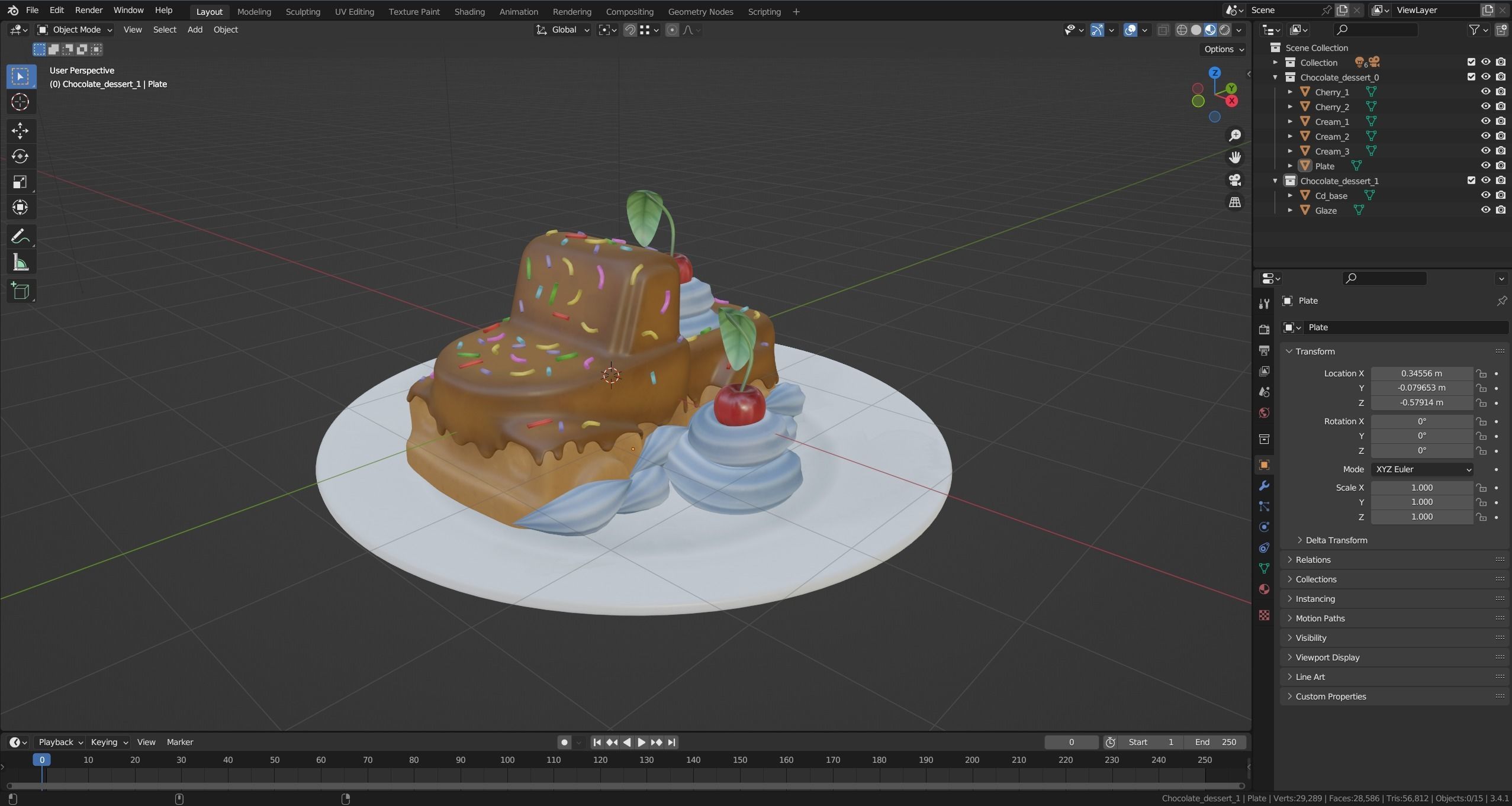 Chocolate dessert Low-poly 3D model_16