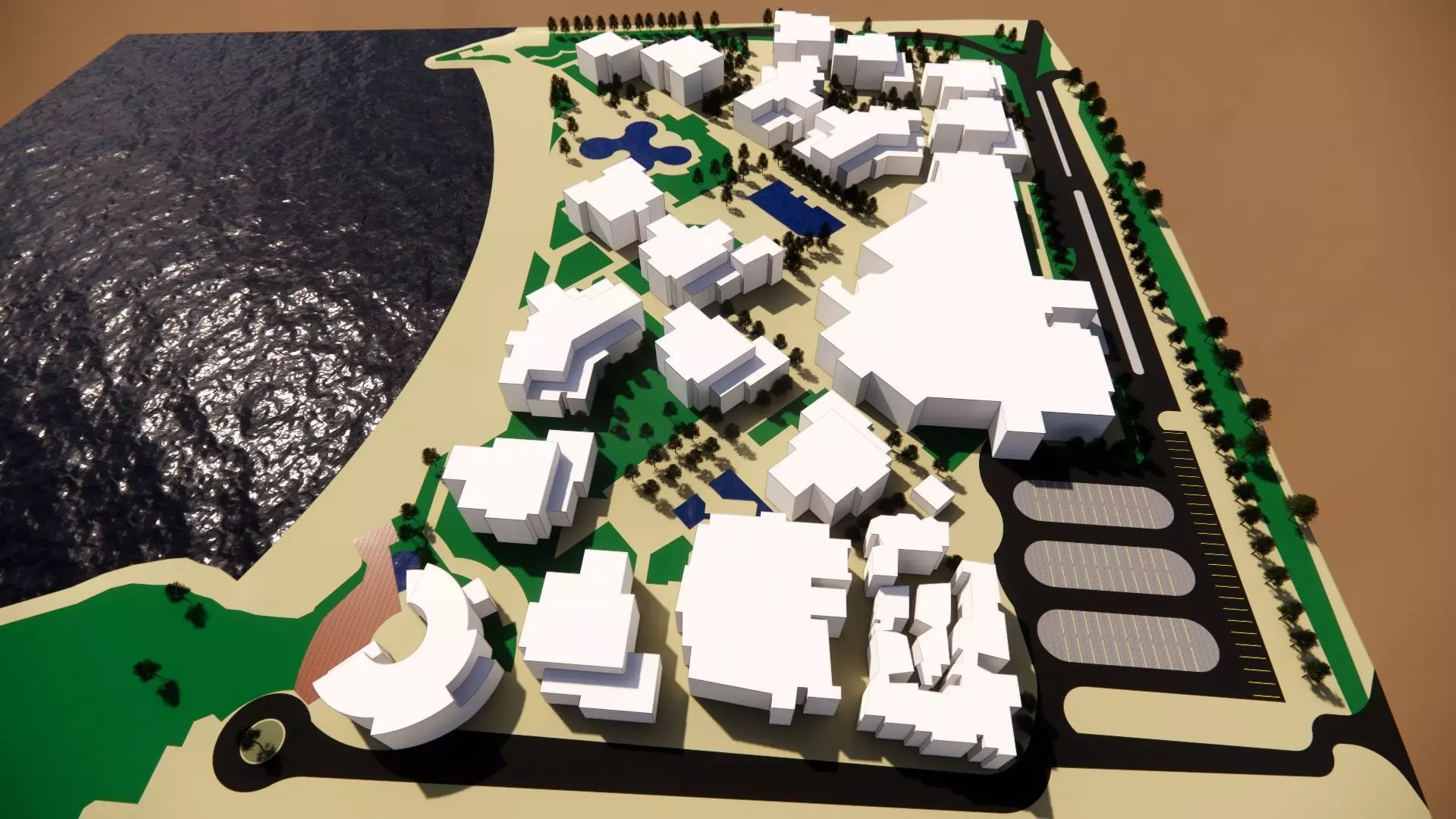 Beach resort Qatar - Mass buildings in Revit 3D model
