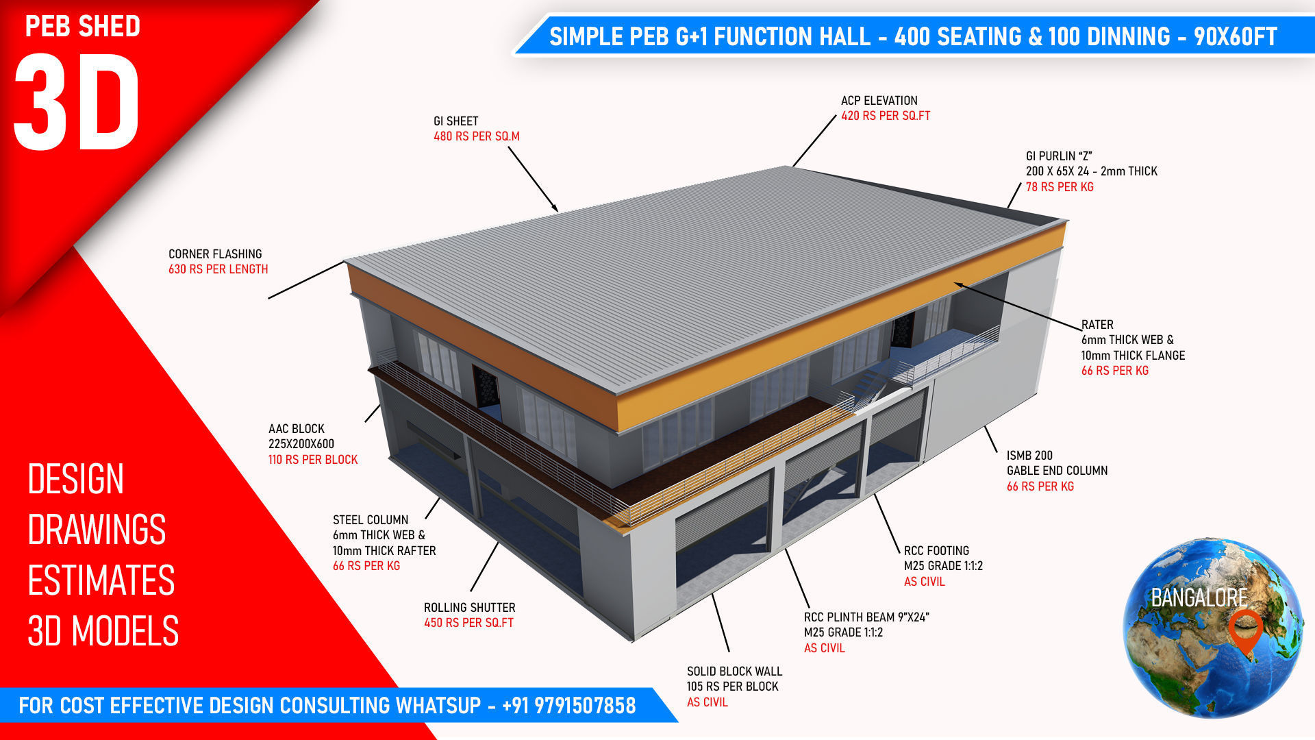 400 Seating and 100 Dining two floors Marriage hall 3D model_5