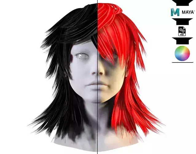 Female Hair - Emo Hair Cut Low-poly 3D model