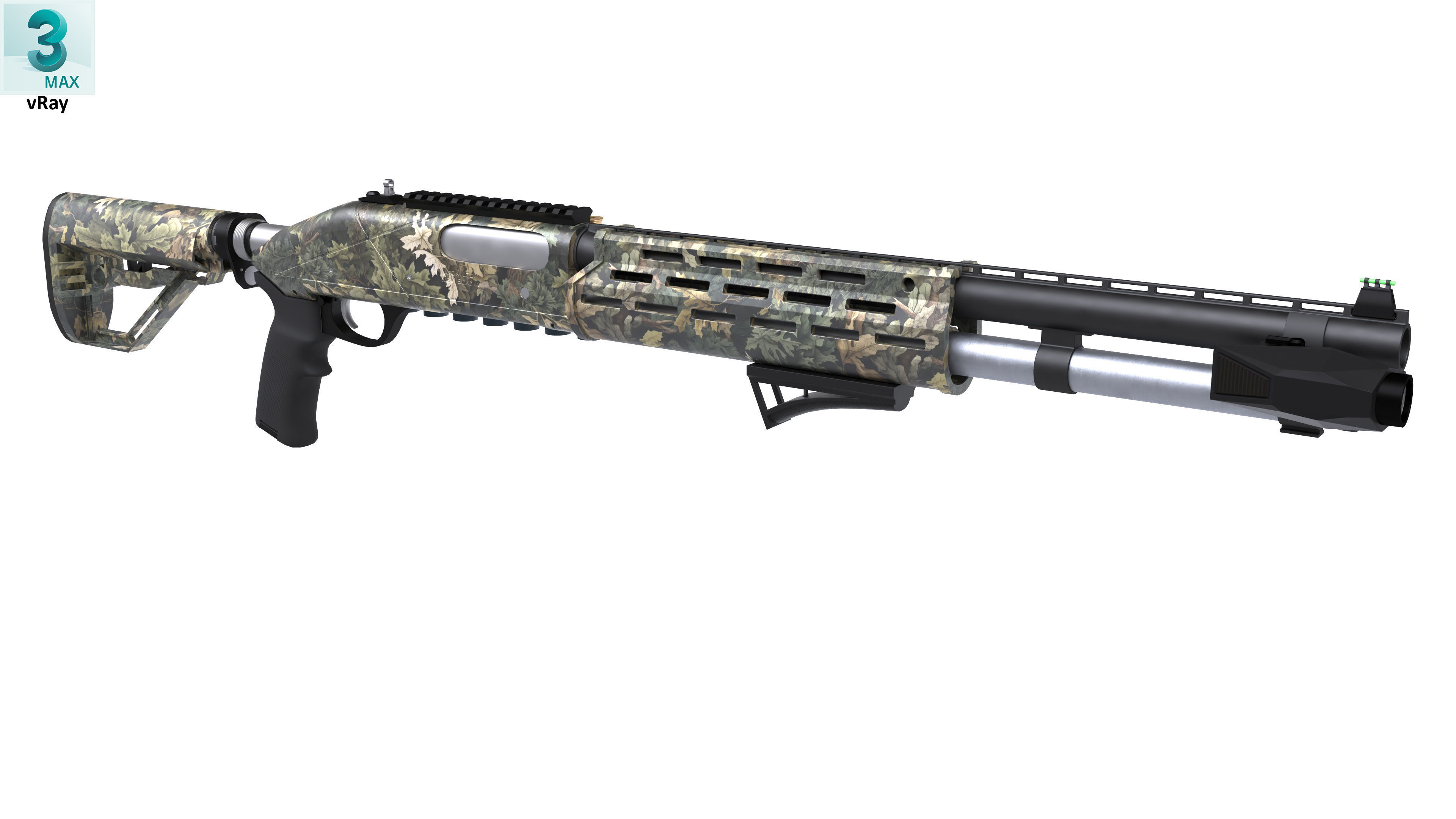 Shotgun 2 Low-poly 3D model_6