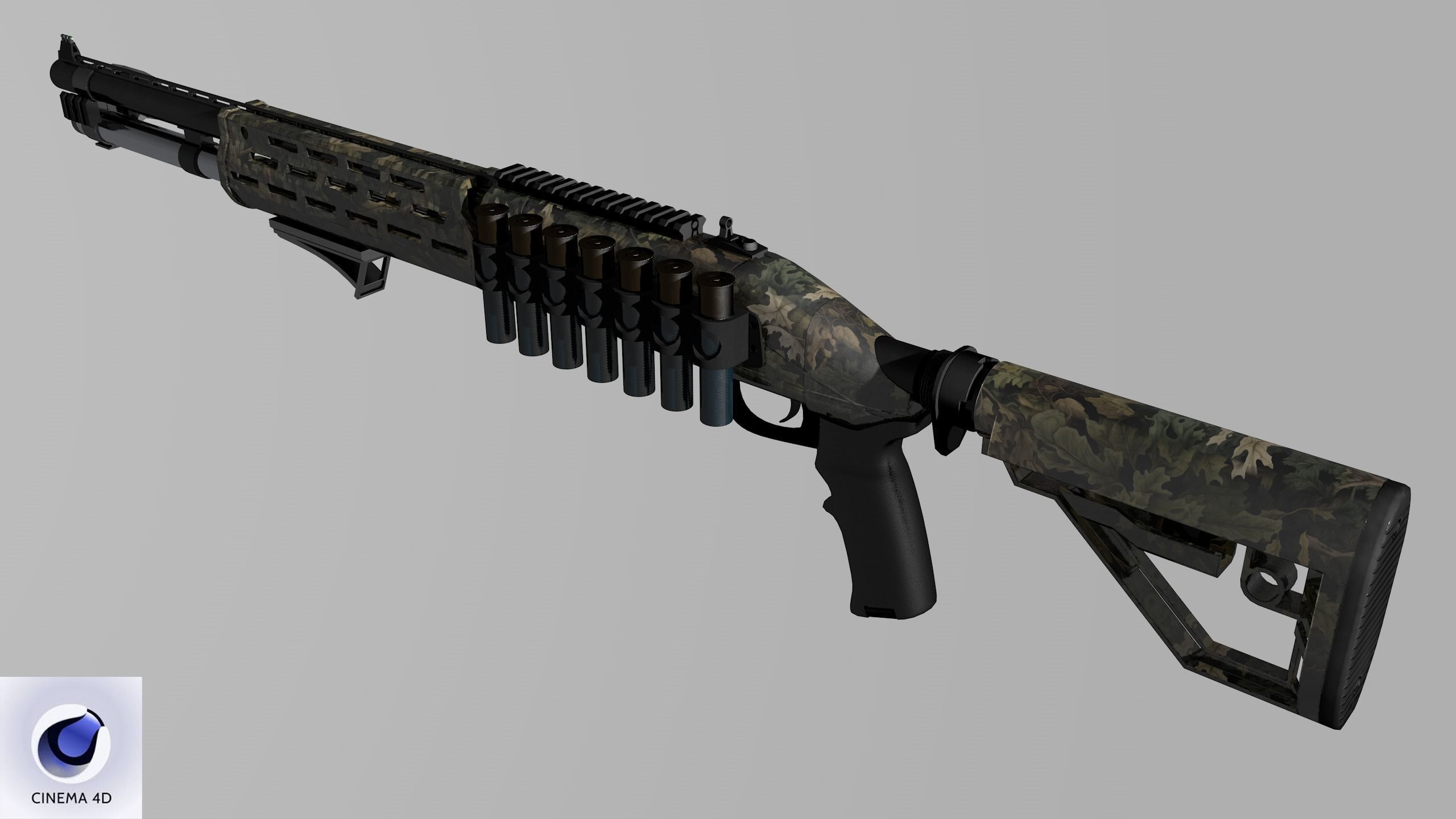 Shotgun 2 Low-poly 3D model_23