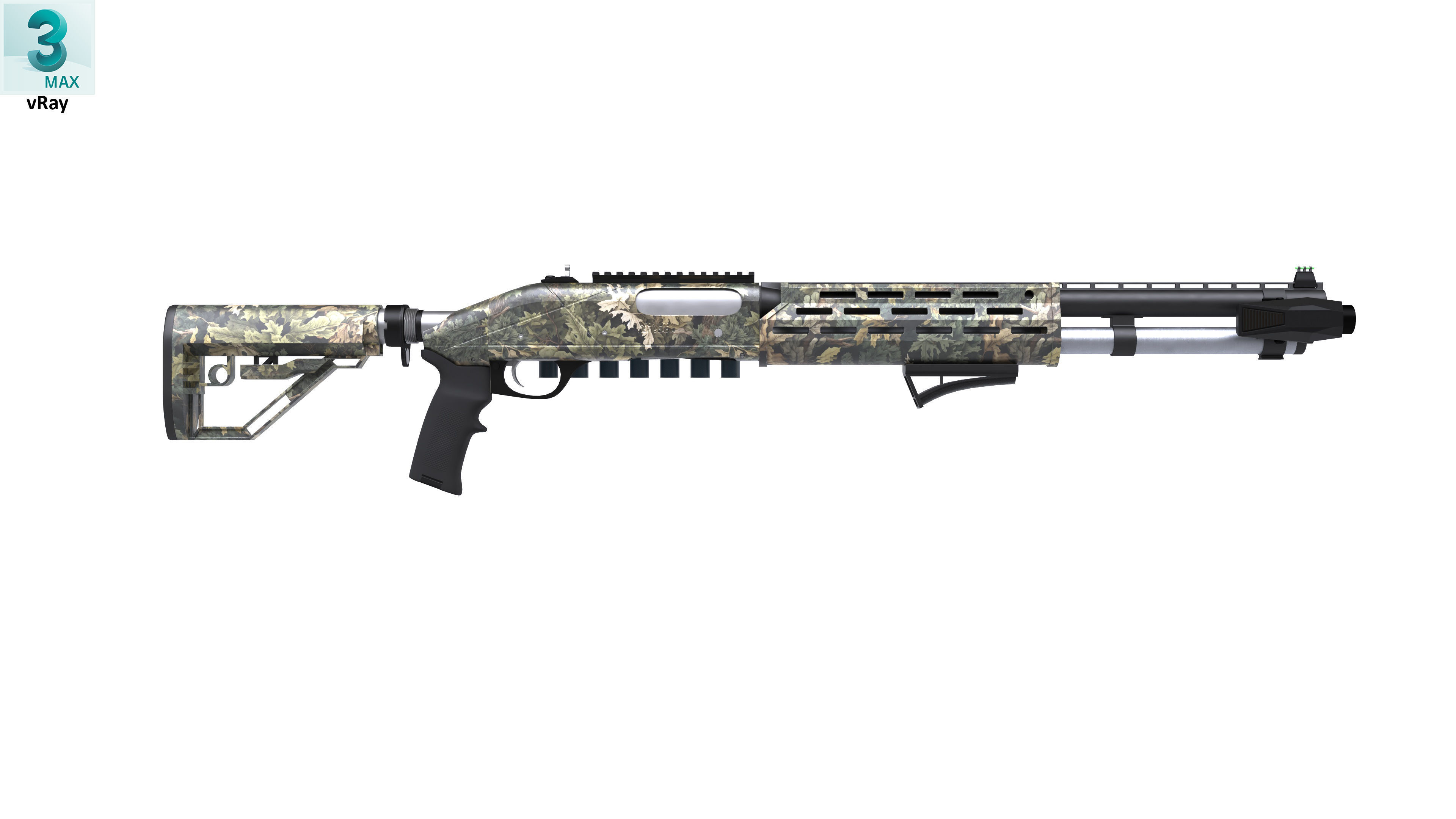 Shotgun 2 Low-poly 3D model_4