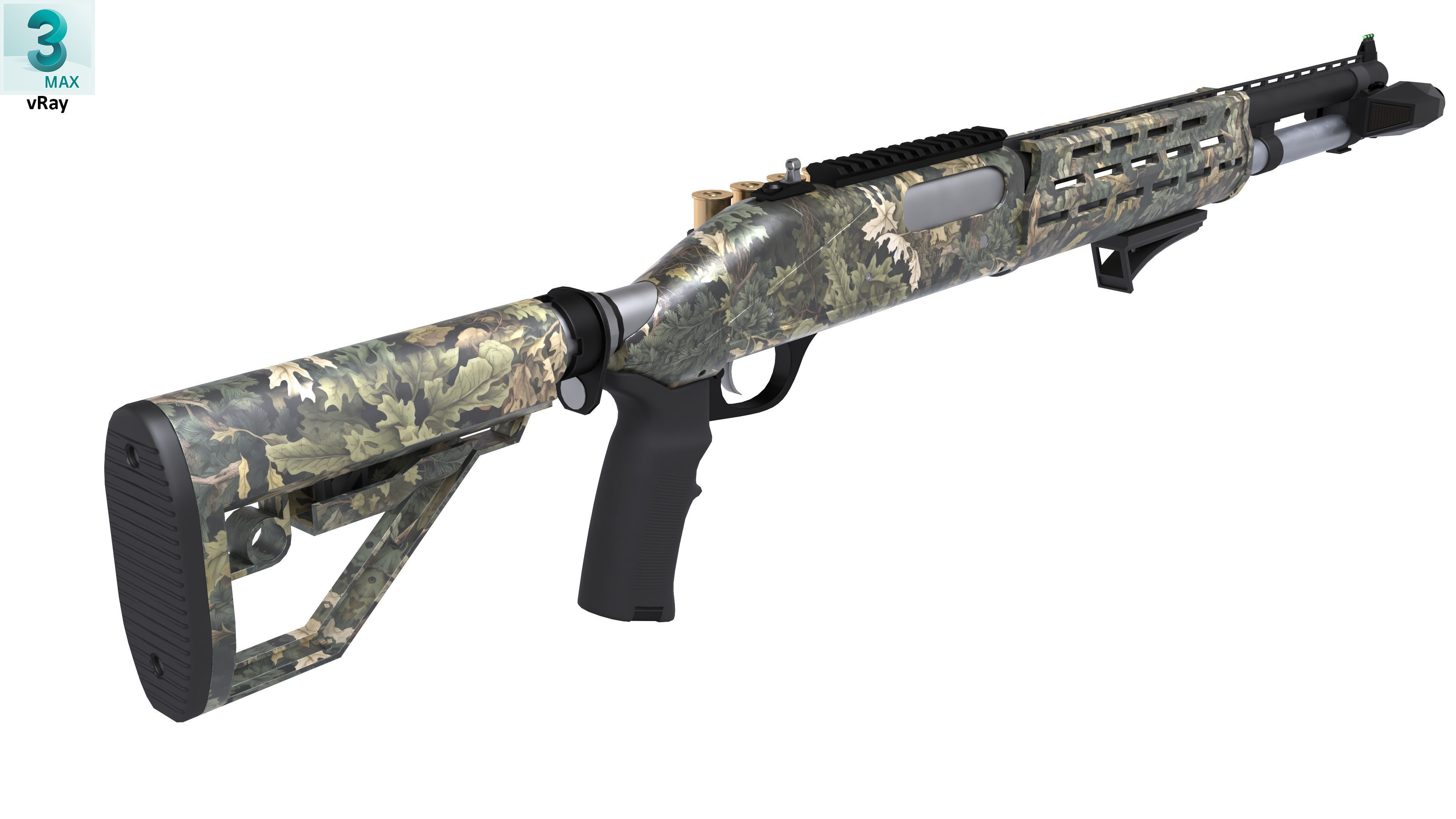 Shotgun 2 Low-poly 3D model_5