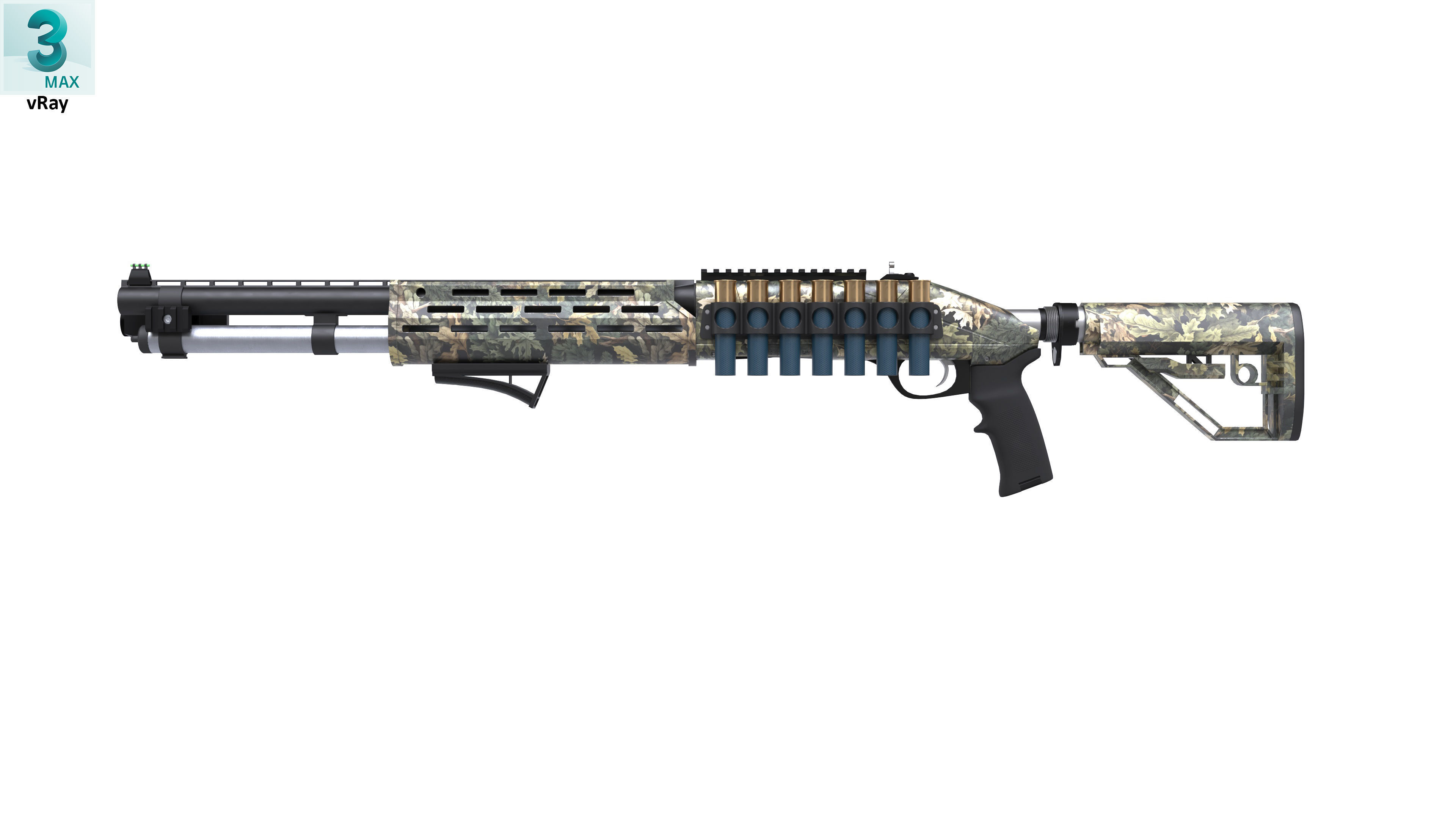 Shotgun 2 Low-poly 3D model_7