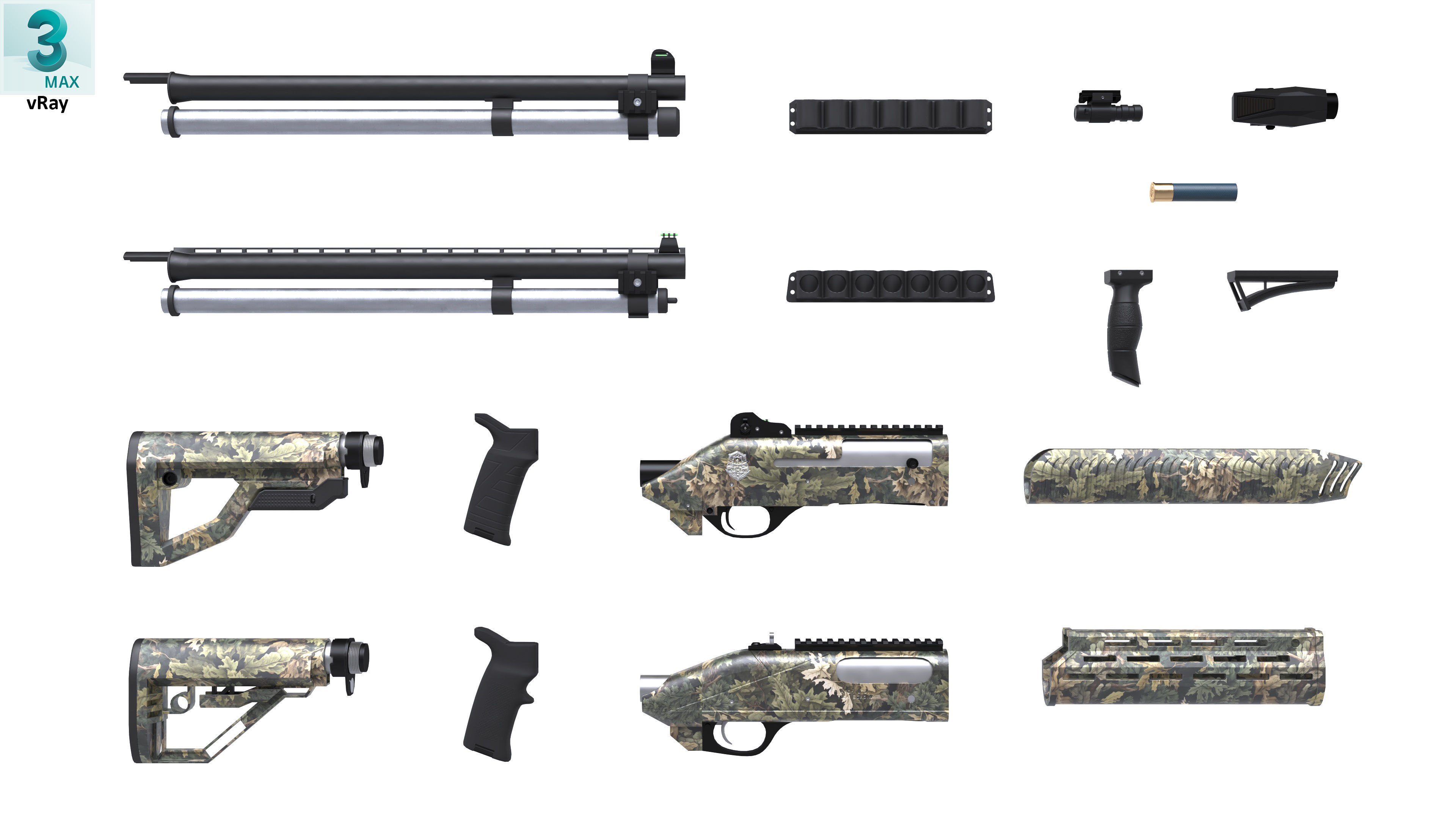 Shotgun 2 Low-poly 3D model_8