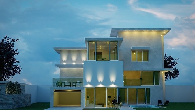 Photo-Realistic Modern House or Modern Villa Low-poly 3D model