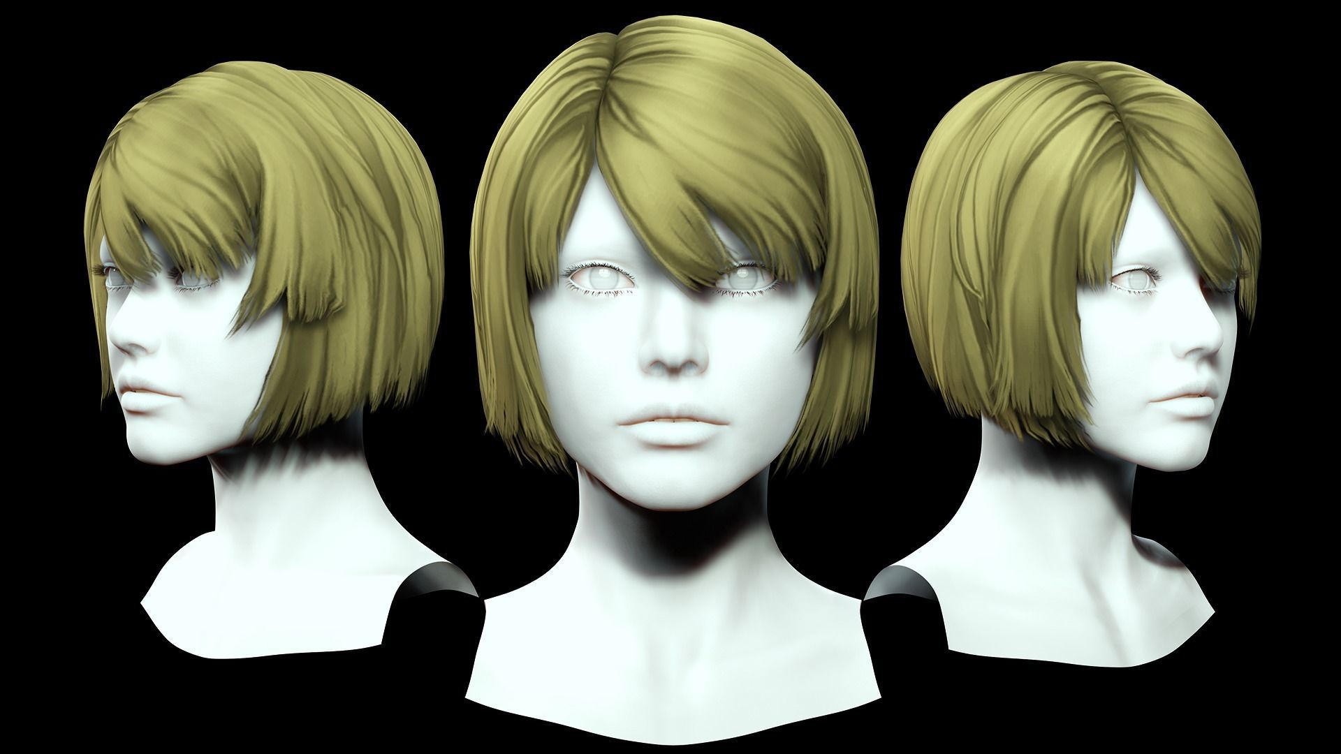 Classic Bob Hair For Woman  Low-poly 3D model_1