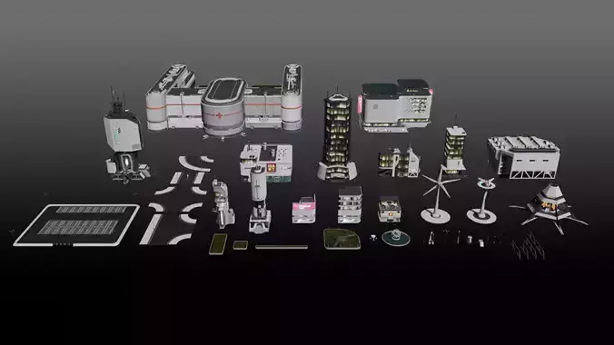 Sci-fi City assets V2 Low-poly 3D model