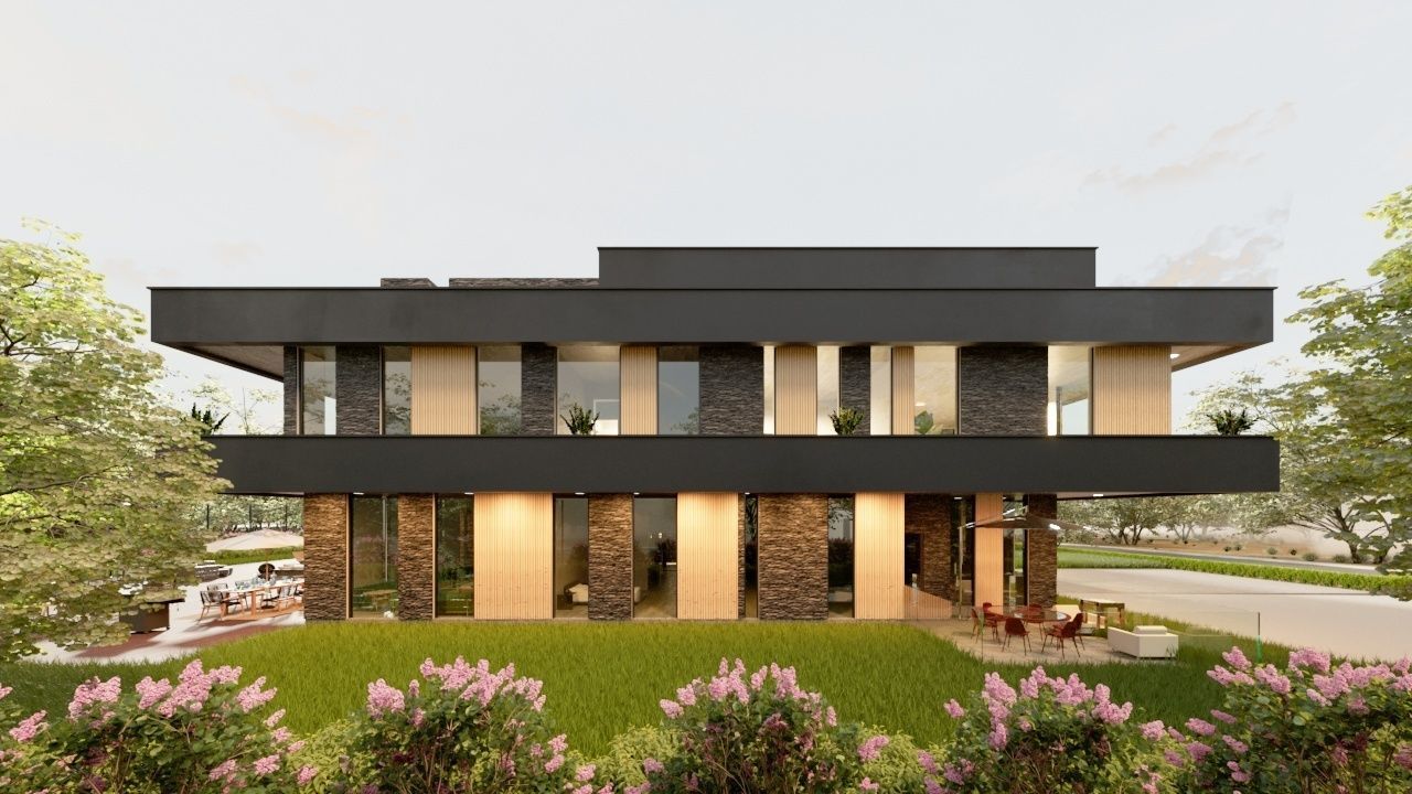 frank lloyd wright style house architecture full furnished villa 3D model_7