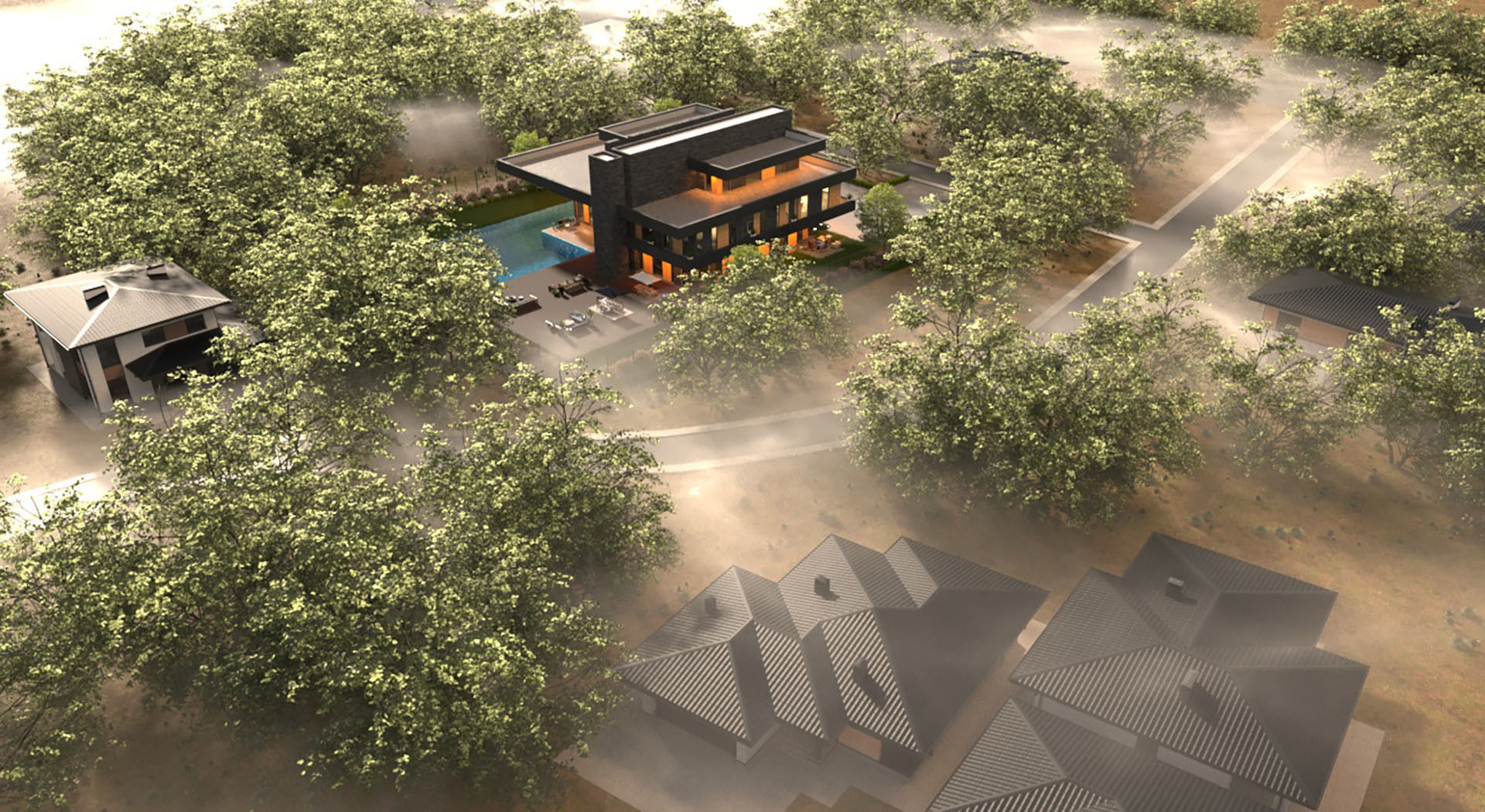 frank lloyd wright style house architecture full furnished villa 3D model_1