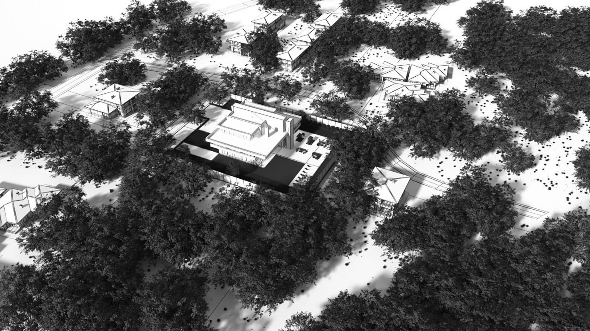 frank lloyd wright style house architecture full furnished villa 3D model_4