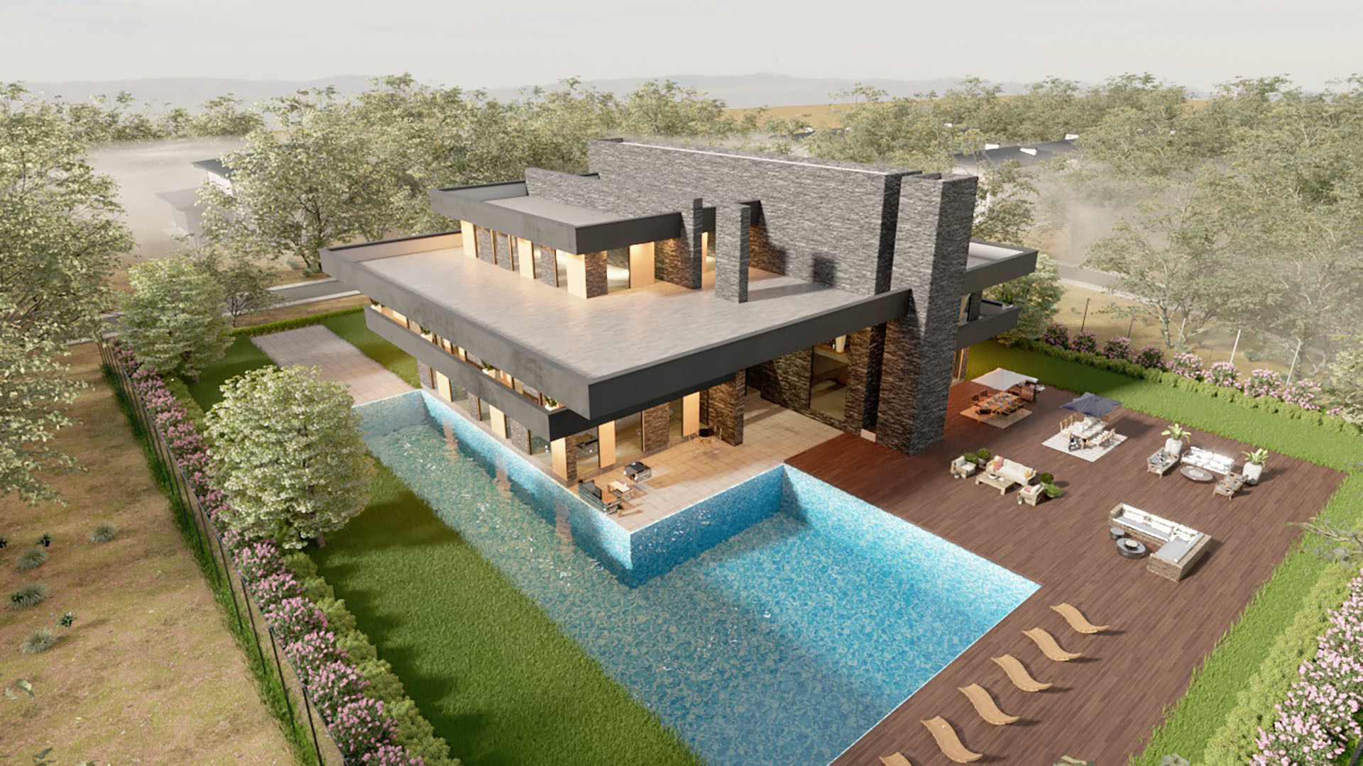 frank lloyd wright style house architecture full furnished villa 3D model_10