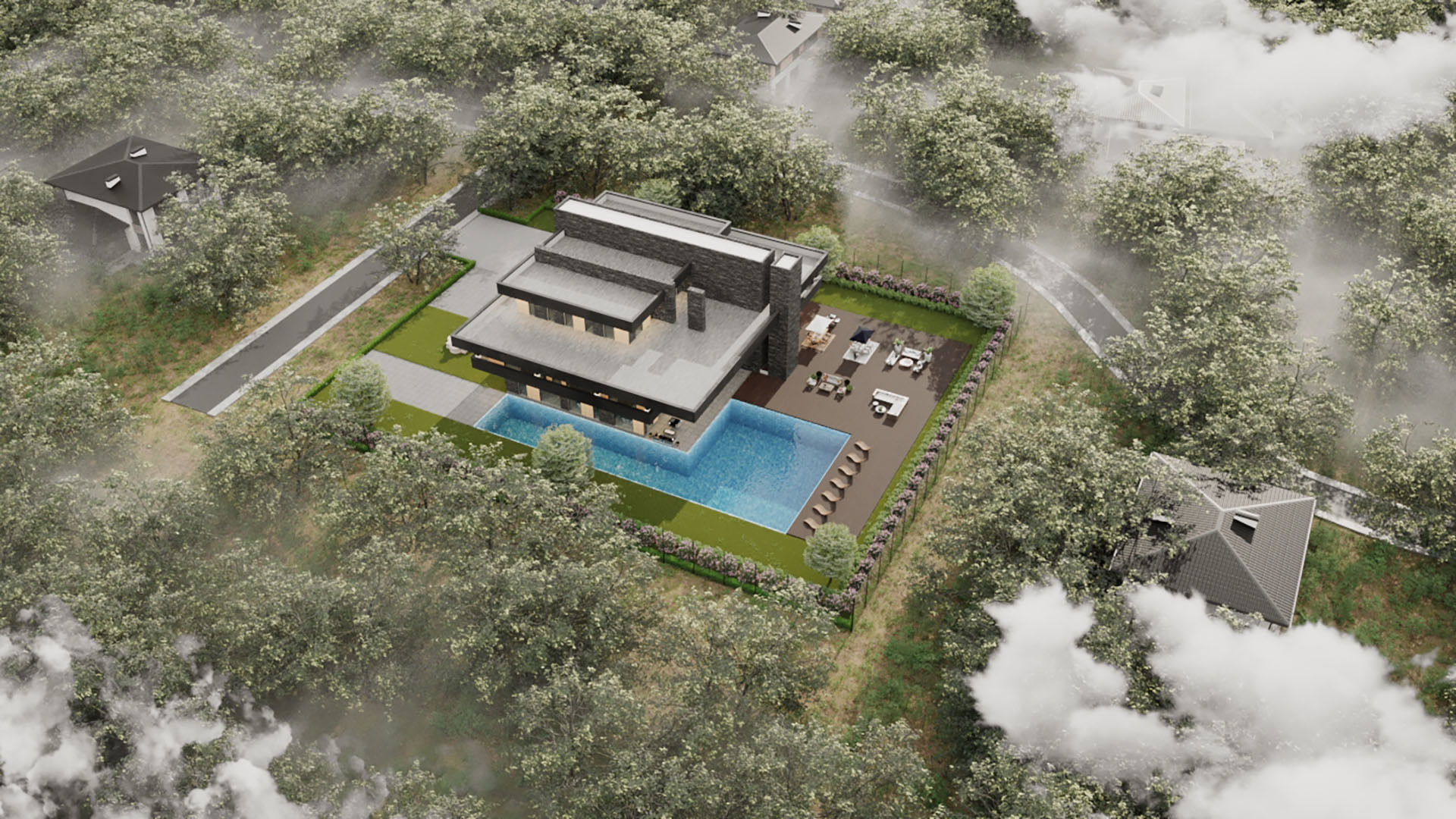 frank lloyd wright style house architecture full furnished villa 3D model_3