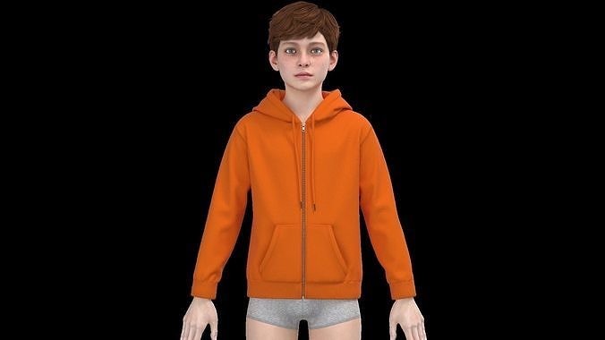 Kids male zipper hoodie 3D model