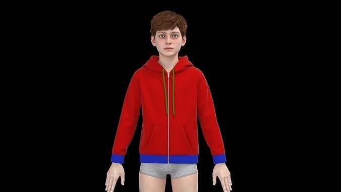 Kids male zipper hoodie 3D model