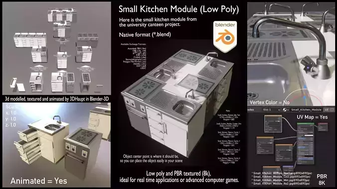Small Kitchen Modules Low-poly 3D model Small Kitchen Modules Low-poly 3D model