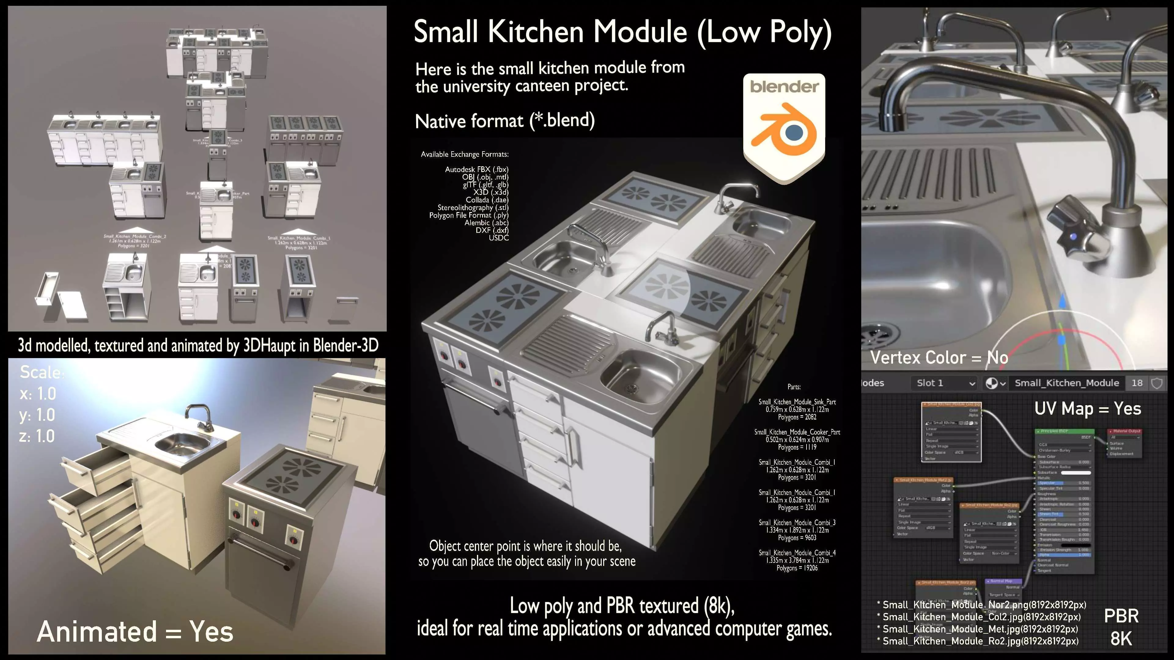 Small Kitchen Modules Low-poly 3D model_0