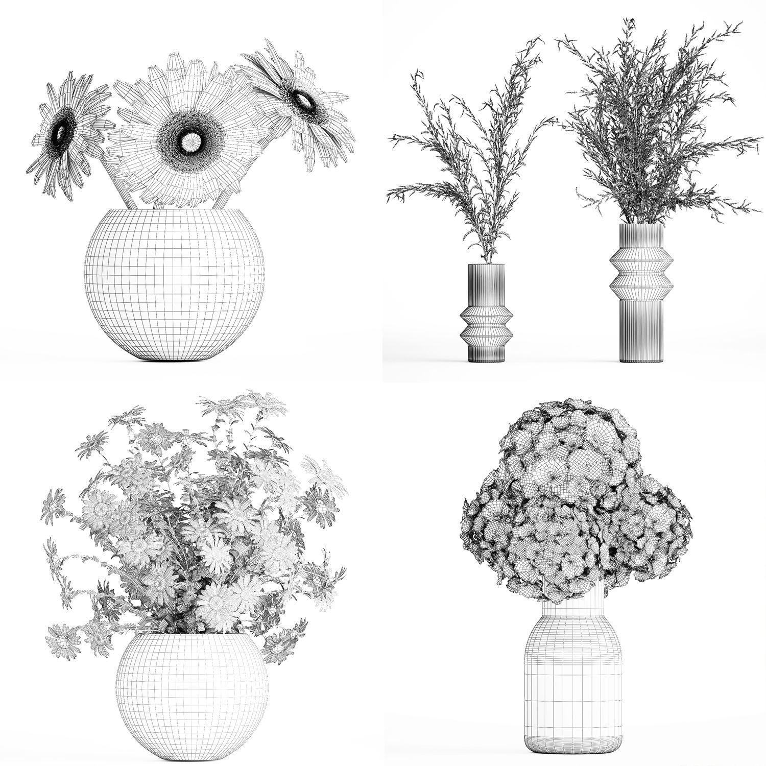 Set of bouquets Hydrangea Gerbera Chamomile 425 3D model_10