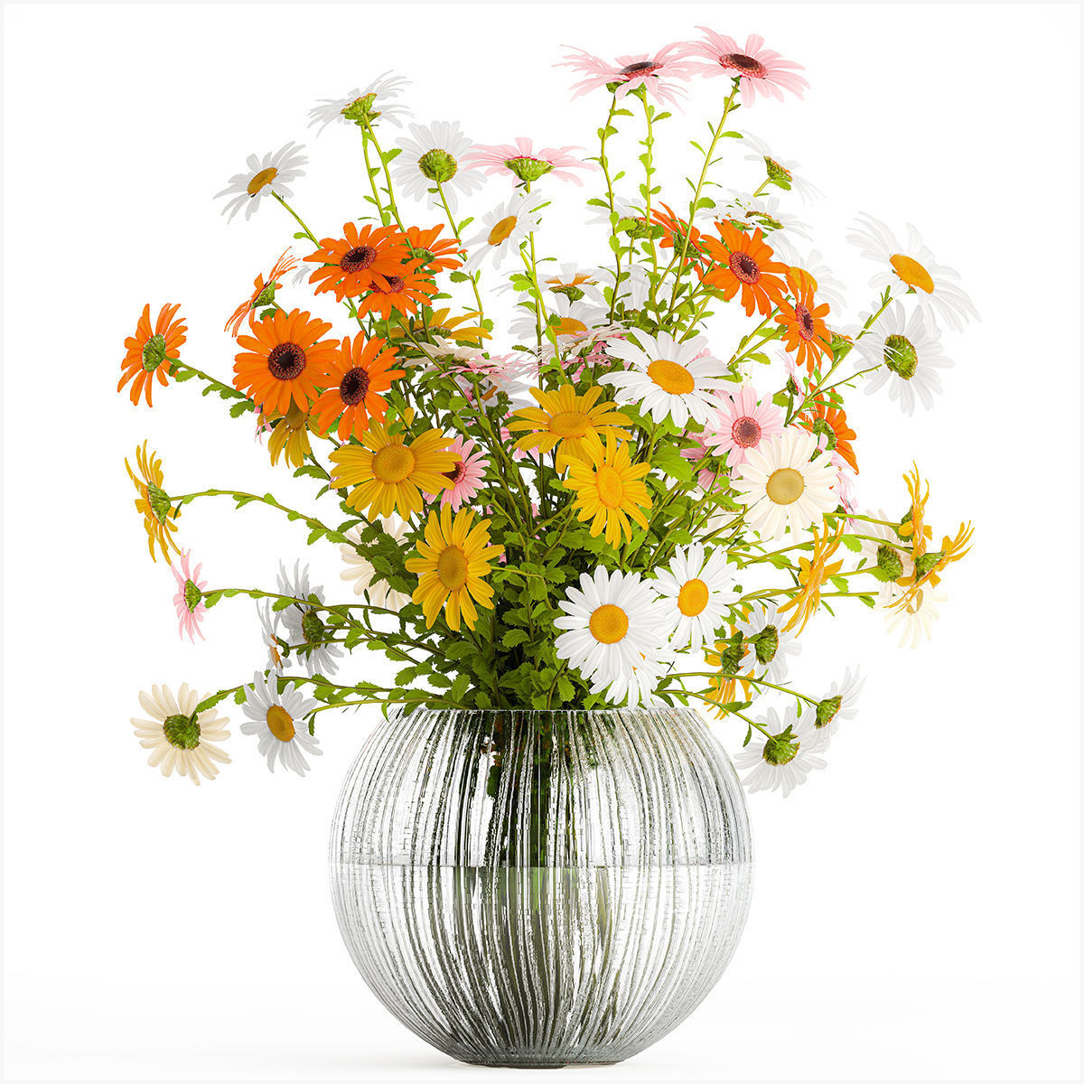 Set of bouquets Hydrangea Gerbera Chamomile 425 3D model_9