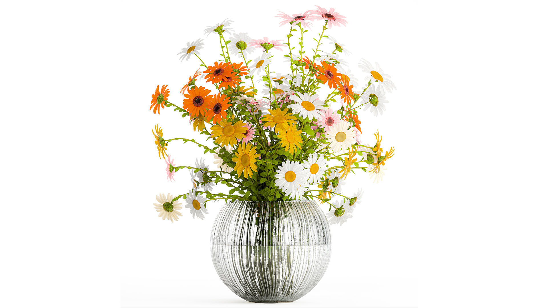 Set of bouquets Hydrangea Gerbera Chamomile 425 3D model_4